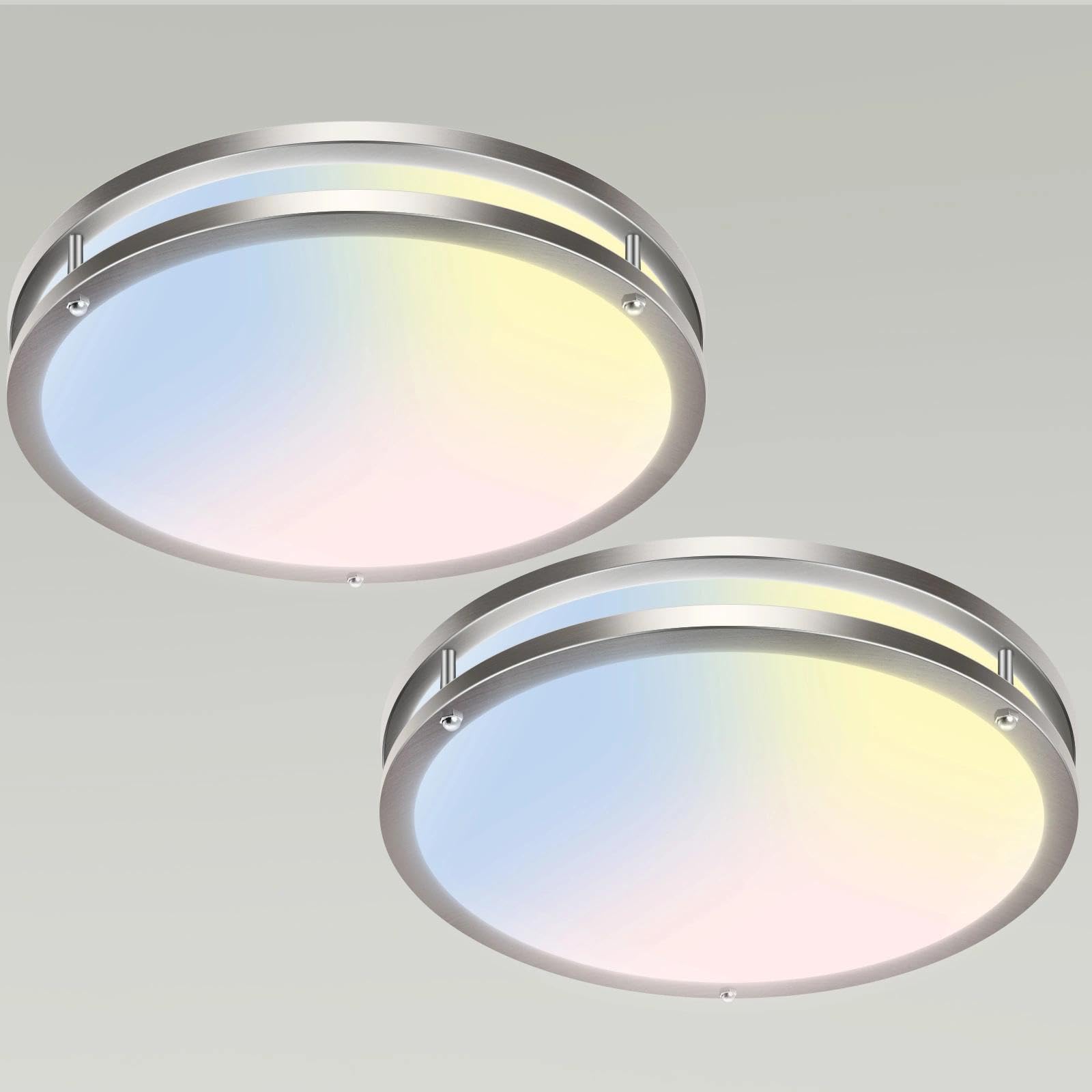 libtit 13-Inch Flush Mount Ceiling Lights, Dimmable 3000K-6500K Adjustable LED Ceiling Light, 24W Round Slim Light Fixture, Brushed Nickel for Kitchen, Bedroom, Bathroom, Hallway-1 Pack