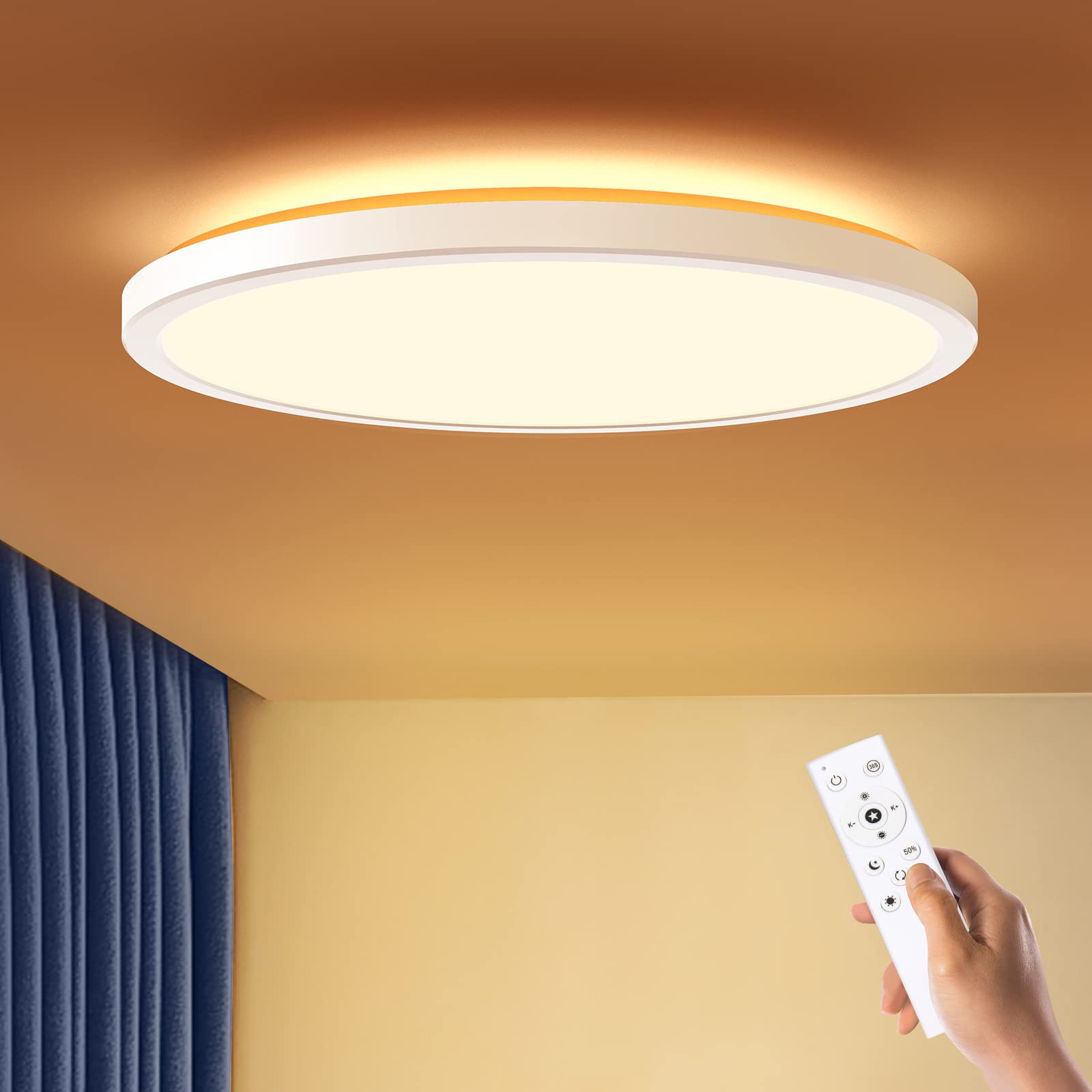 BLNAN Dimmable LED Flush Mount Ceiling Light Fixture with Remote Control, 12Inch 3000K-6500K Light Color Adjustable, Modern Ultra-Thin Ceiling Lamp for Bedroom Kitchen, Wired