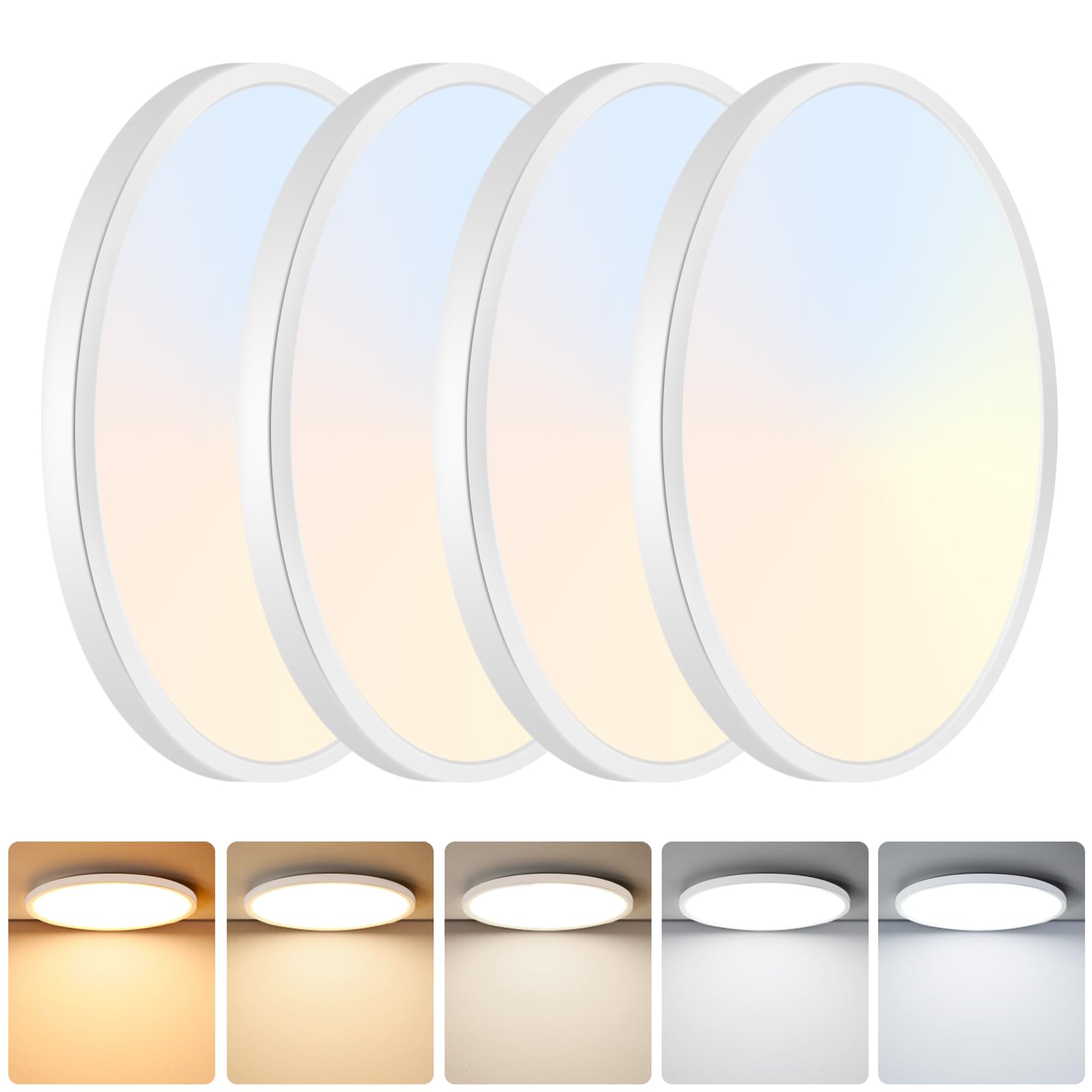 Brightever 4Pack LED Flush Mount Ceiling Light Fixture, 12 Inch 24W, Super Slim 0.67 Inch, 3200LM, Dimmable & 2700K-6500K 5 Color Selectable LED Ceiling Lights for Bedroom