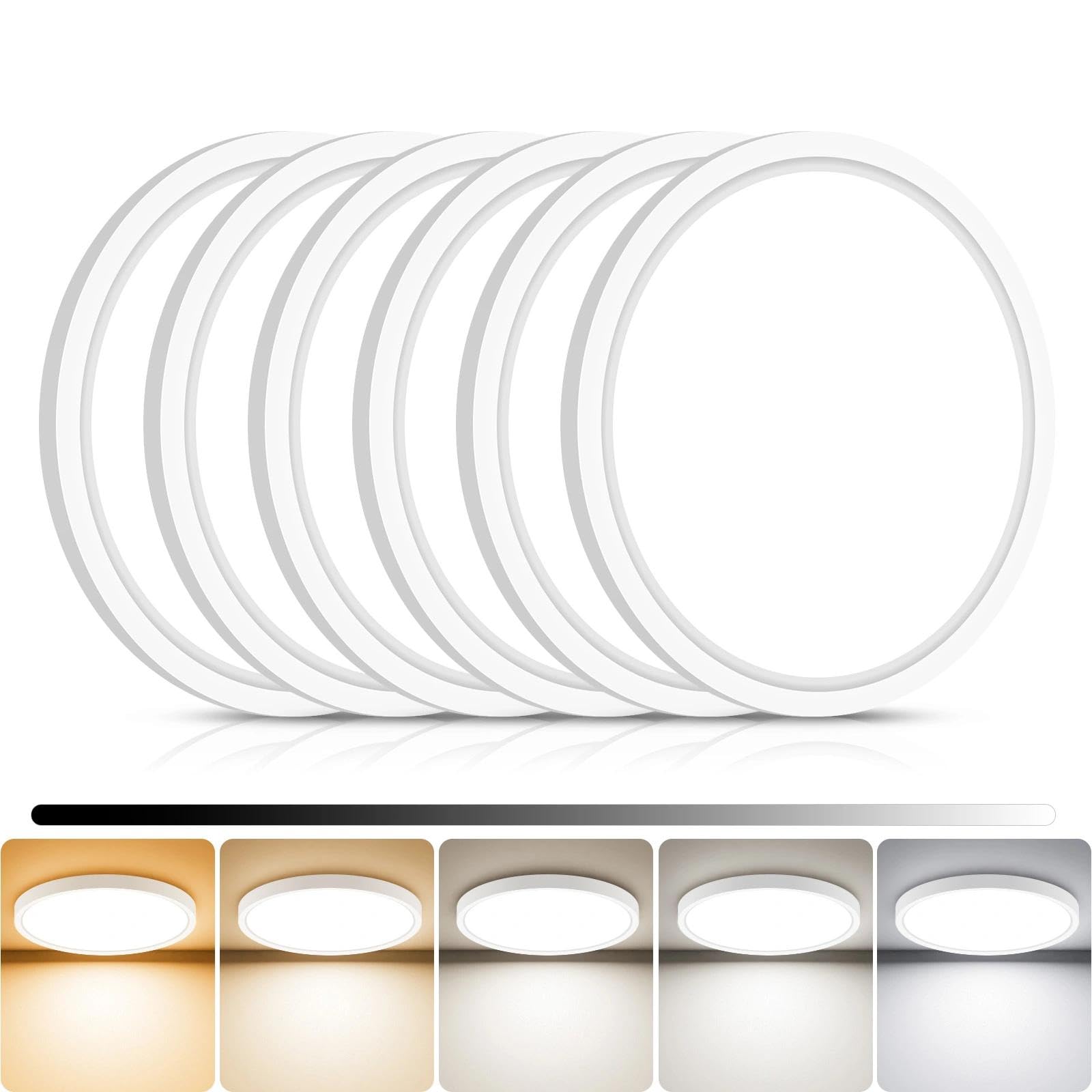 libtit 4Pack 7inch LED Flush Mount Ceiling Light, Dimmable & 5Color Temperatures (3000K-6500K), 15W Round Slim White Light Fixture for Closet Hallway Kitchen Bathroom Laundry