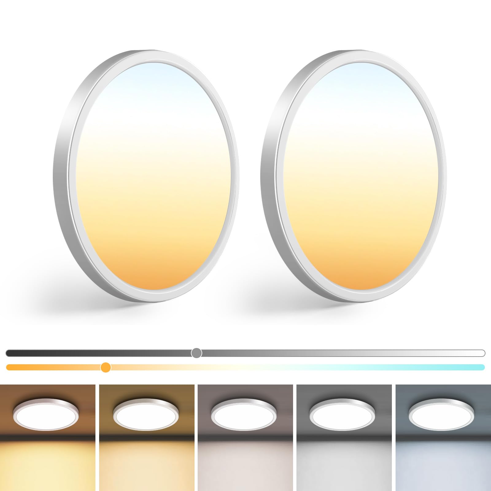 zemty 4Pack LED Flush Mount Ceiling Light, 12Inch 24W Dimmable Ceiling Lights Fixture, 5 Color Temperatures (3000K-6500K) Black Round Ceiling Lamp for Bedroom, Kitchen, Hallway,Bathroom