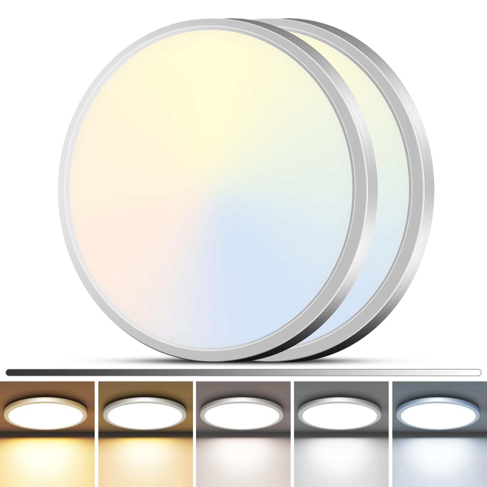 zemty 4Pack LED Flush Mount Ceiling Light, 12Inch 24W Dimmable Ceiling Lights Fixture, 5 Color Temperatures (3000K-6500K) Black Round Ceiling Lamp for Bedroom, Kitchen, Hallway,Bathroom