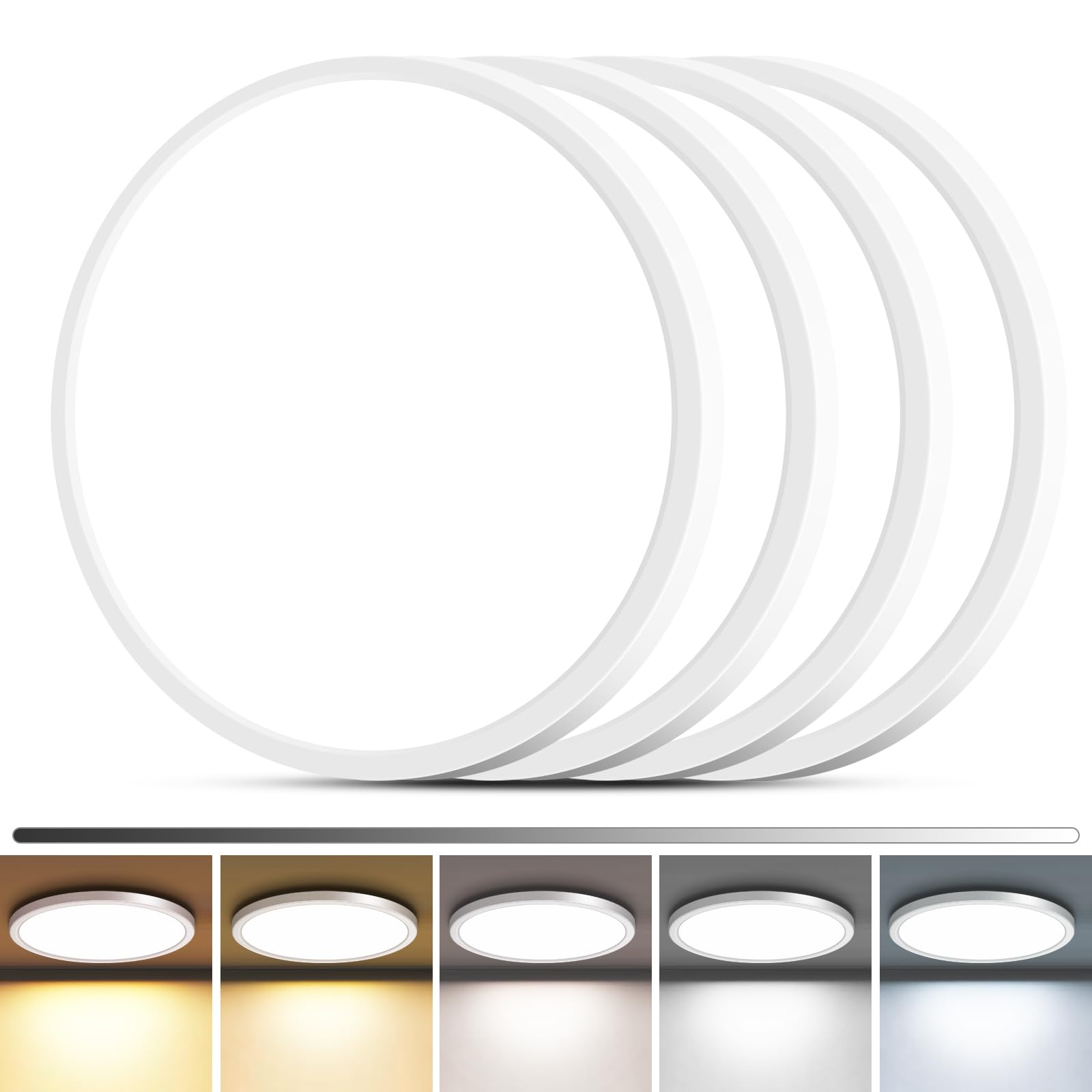 zemty 4Pack LED Flush Mount Ceiling Light, 12Inch 24W Dimmable Ceiling Lights Fixture, 5 Color Temperatures (3000K-6500K) Black Round Ceiling Lamp for Bedroom, Kitchen, Hallway,Bathroom