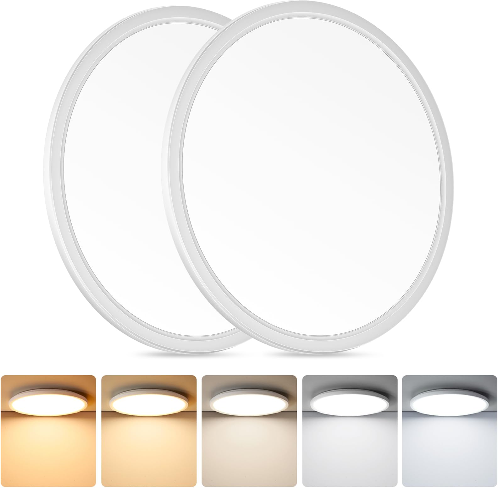 Brightever 4Pack LED Flush Mount Ceiling Light Fixture, 12 Inch 24W, Super Slim 0.67 Inch, 3200LM, Dimmable & 2700K-6500K 5 Color Selectable LED Ceiling Lights for Bedroom