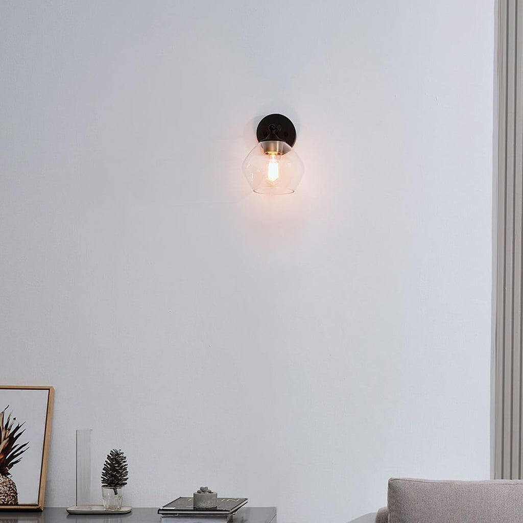 Globe Electric 51367 1-Light Wall Sconce, Matte Black, Gold Accent Socket, Clear Glass Shade, Wall-Lamp Dimmable, Lights for Bedroom, Kitchen Sconces Lighting, Home Decor, Bulb Not Included