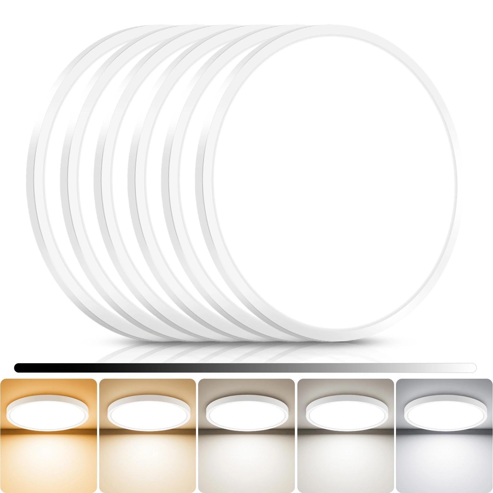 libtit 4Pack 7inch LED Flush Mount Ceiling Light, Dimmable & 5Color Temperatures (3000K-6500K), 15W Round Slim White Light Fixture for Closet Hallway Kitchen Bathroom Laundry