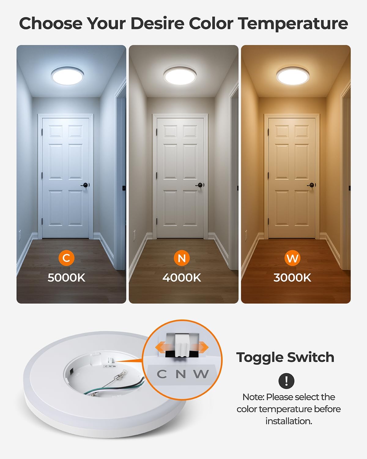 Matane LED Flush Mount Ceiling Light Fixture with Night Light, 1800LM 3000K/4000K/5000K Selectable, Dimmable Low Profile Ceiling Light for Kitchen Bedroom Hallway, 8.7inch Round White