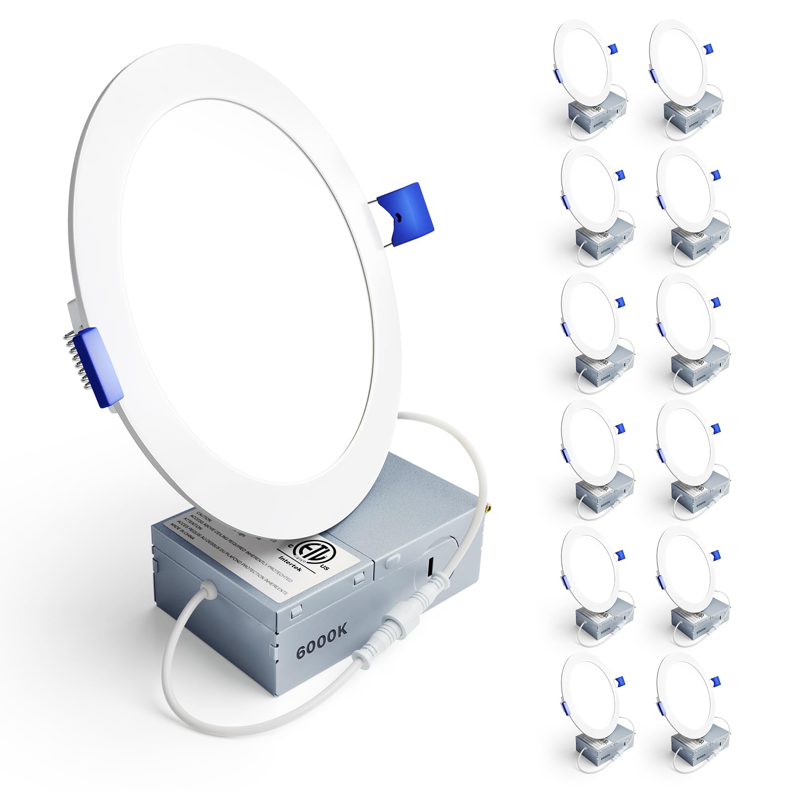 Ensenior 12 Pack 6 Inch LED Recessed Ceiling Light, Dimmable, 2700K-5000K 5CCT, 1200LM 12W 120V, High Brightness Canless Wafer Downlight - ETL&FCC&IC