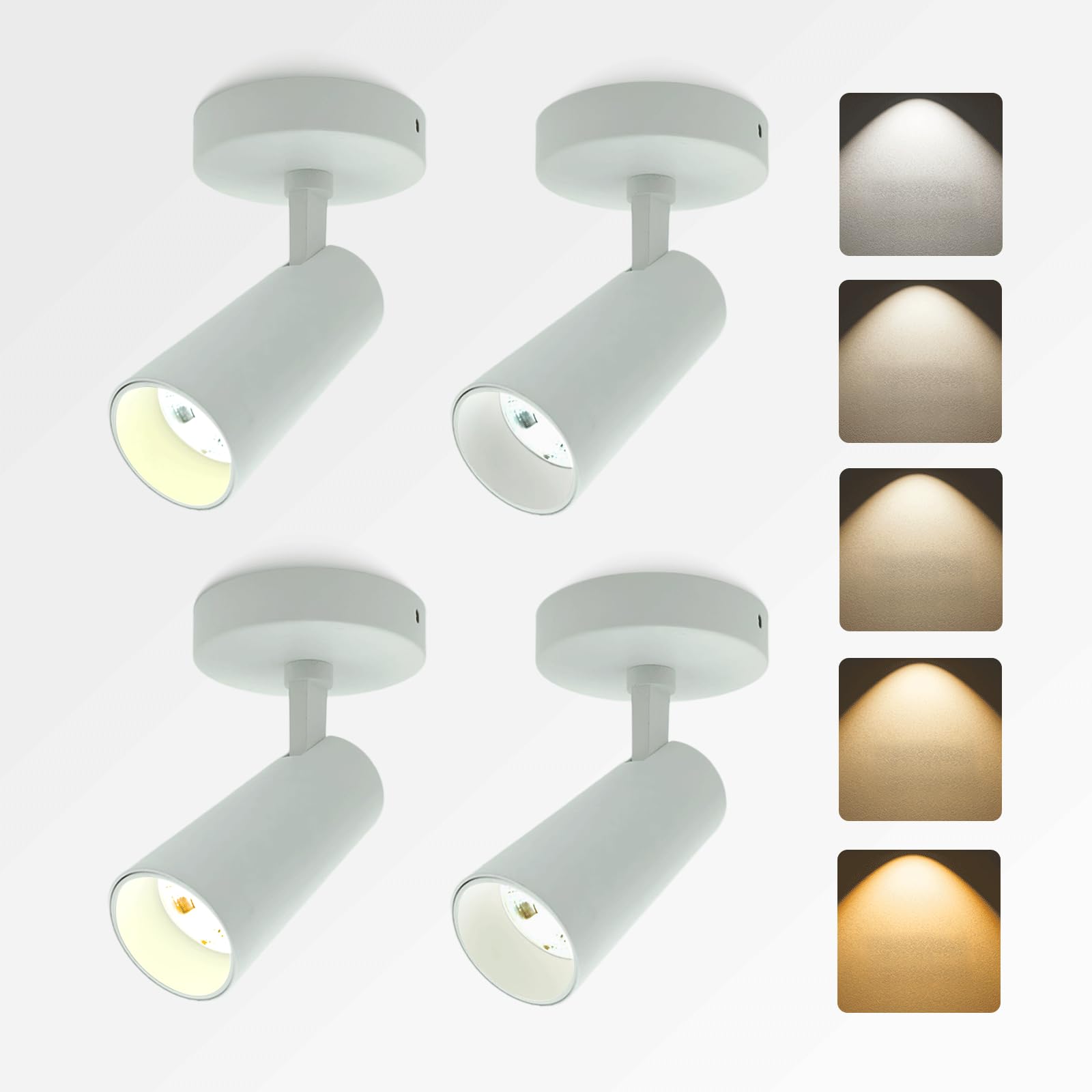 LED Ceiling Spotlight 5CCT 2700K/3000K/3500K/4000K/6000K Selectable Dimmable,Spot Light Indoor Adjustable Flush Mount Lights Fixture 12W CRI 90+, Black, 1 Pack Tilt Angle Accent Lighting