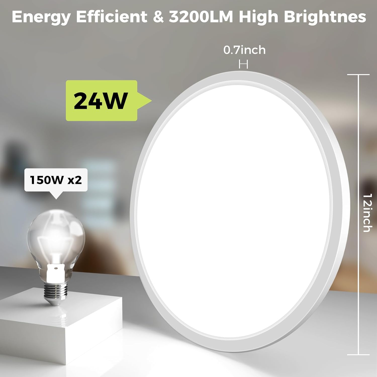 hepside 2Pack LED Flush Mount Ceiling Light Fixture, 12Inch 24W, Dimmable&3000K/3500K/4000K/5000K/6500K Adjustable Low Profile Ceiling Lights, White Round Flat Ceiling Light for Closet,Kitchen,Hallway
