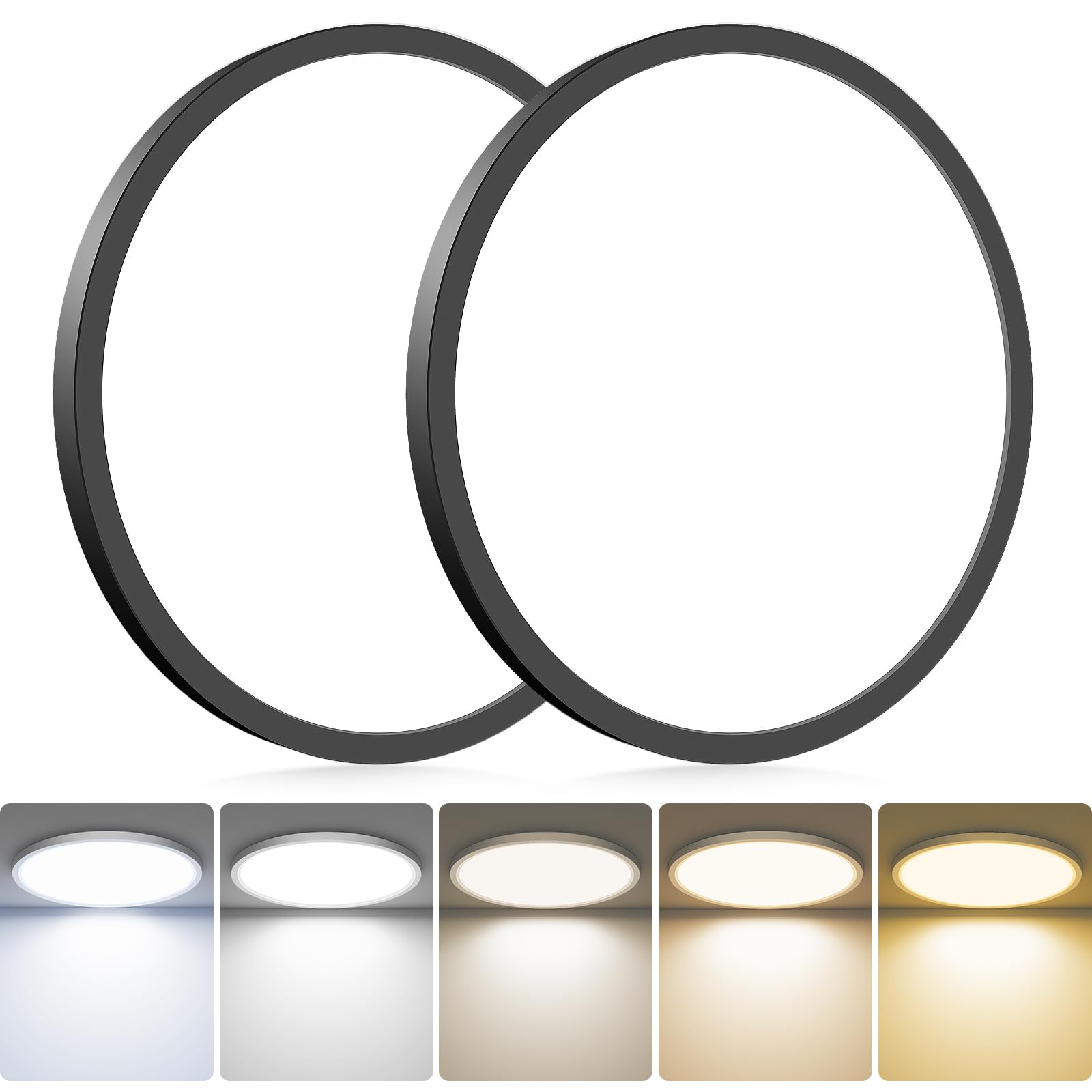 hepside 2Pack LED Flush Mount Ceiling Light Fixture, 12Inch 24W, Dimmable&3000K/3500K/4000K/5000K/6500K Adjustable Low Profile Ceiling Lights, White Round Flat Ceiling Light for Closet,Kitchen,Hallway