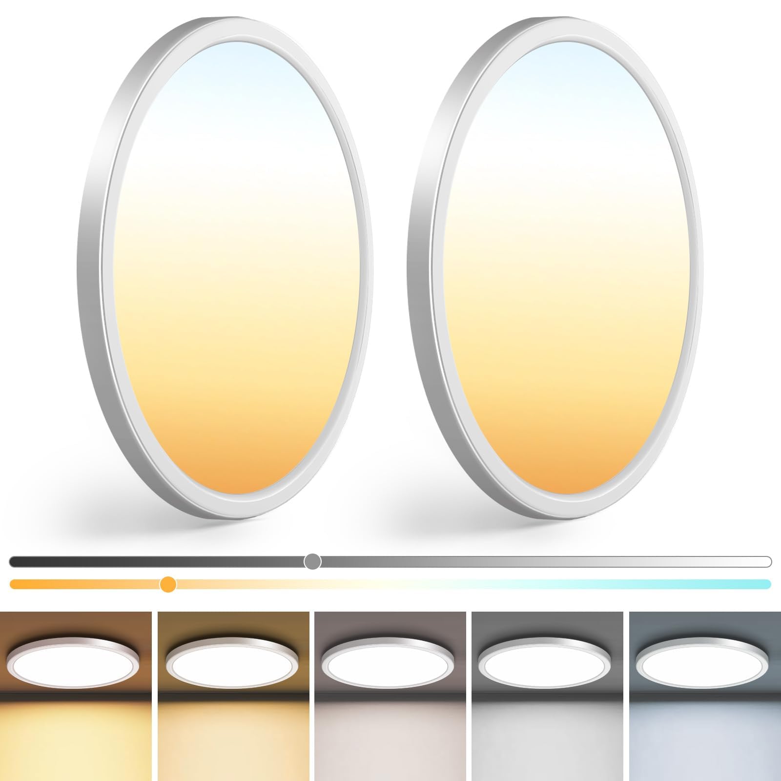 zemty 4Pack LED Flush Mount Ceiling Light, 12Inch 24W Dimmable Ceiling Lights Fixture, 5 Color Temperatures (3000K-6500K) Black Round Ceiling Lamp for Bedroom, Kitchen, Hallway,Bathroom
