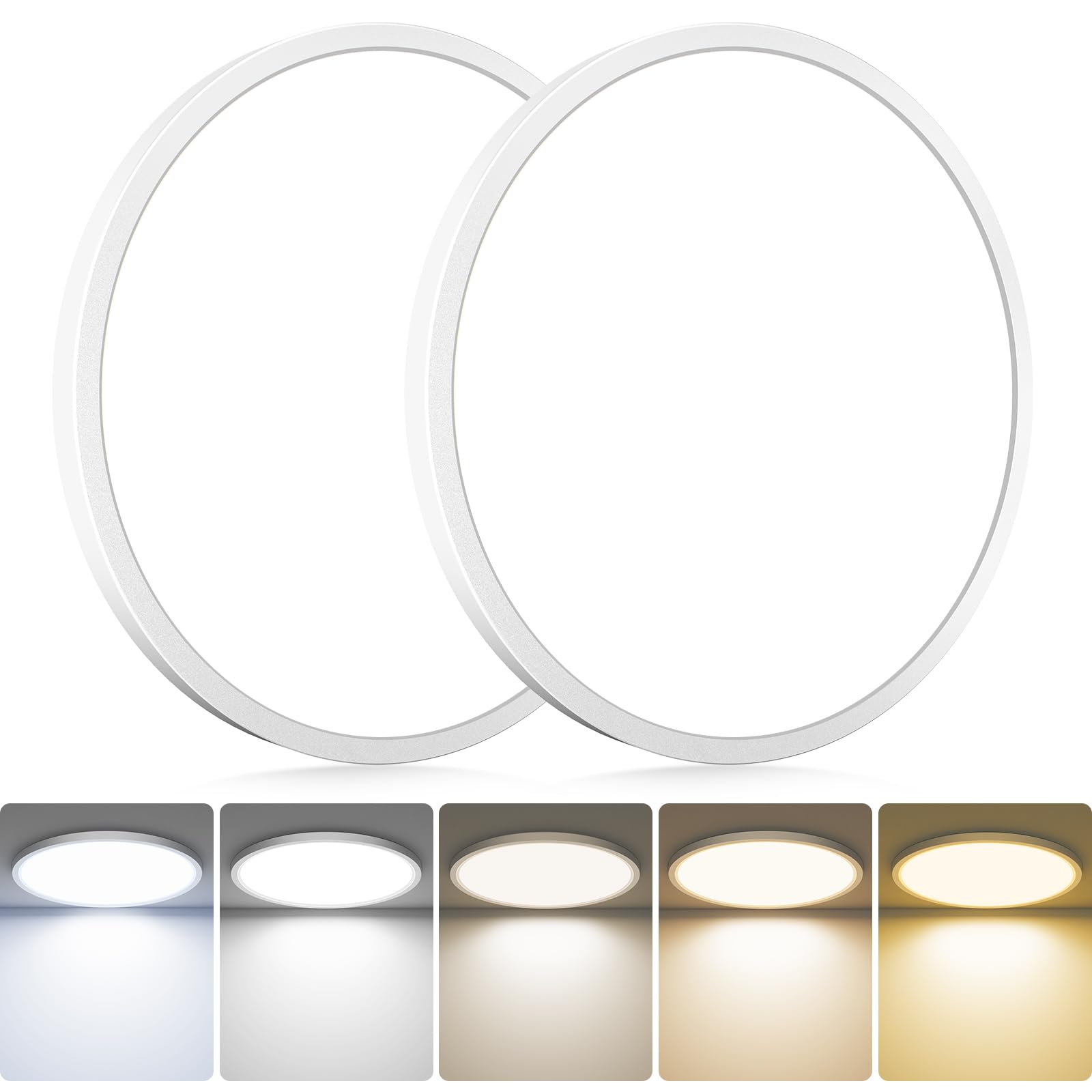 hepside 2Pack LED Flush Mount Ceiling Light Fixture, 12Inch 24W, Dimmable&3000K/3500K/4000K/5000K/6500K Adjustable Low Profile Ceiling Lights, White Round Flat Ceiling Light for Closet,Kitchen,Hallway