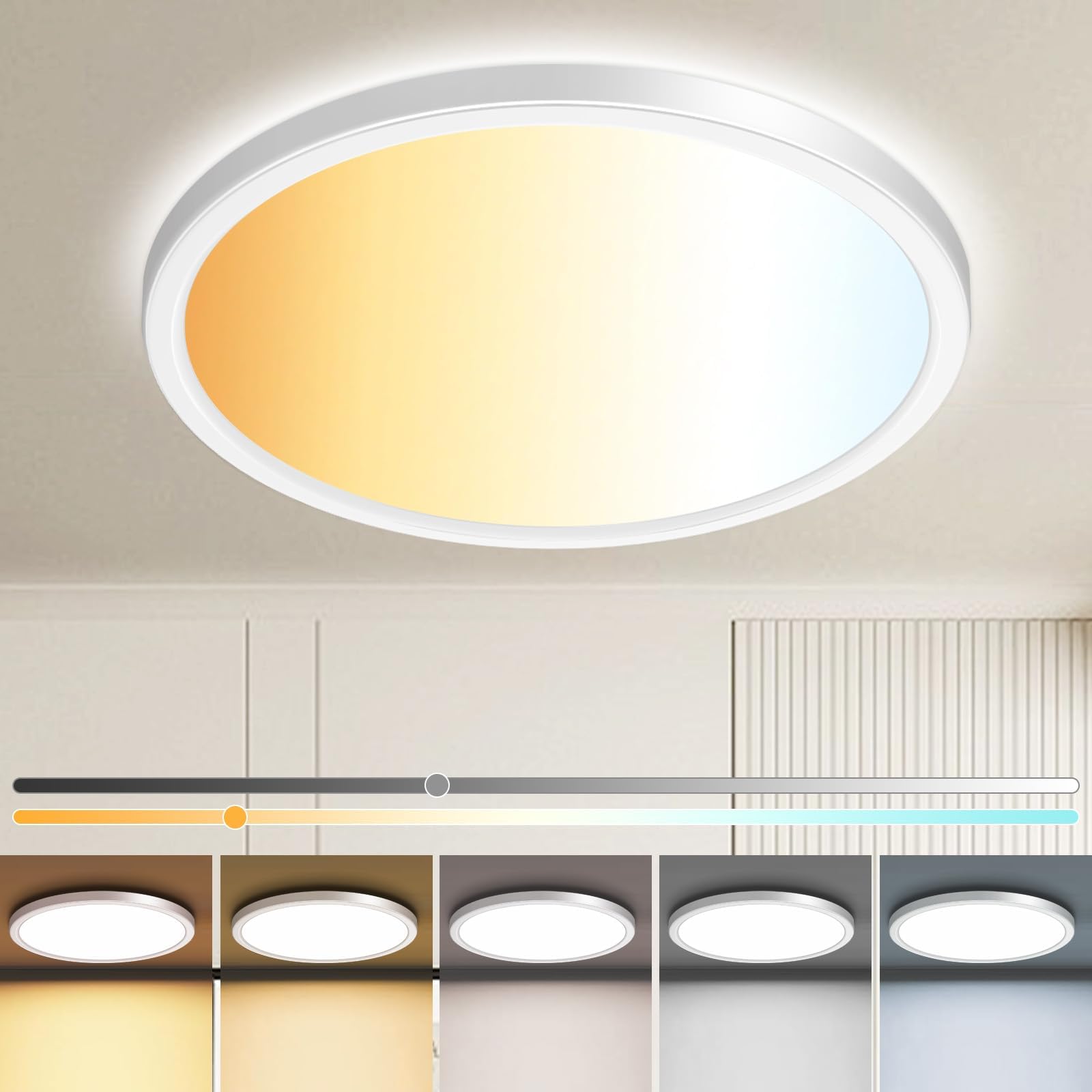 zemty 4Pack LED Flush Mount Ceiling Light, 12Inch 24W Dimmable Ceiling Lights Fixture, 5 Color Temperatures (3000K-6500K) Black Round Ceiling Lamp for Bedroom, Kitchen, Hallway,Bathroom