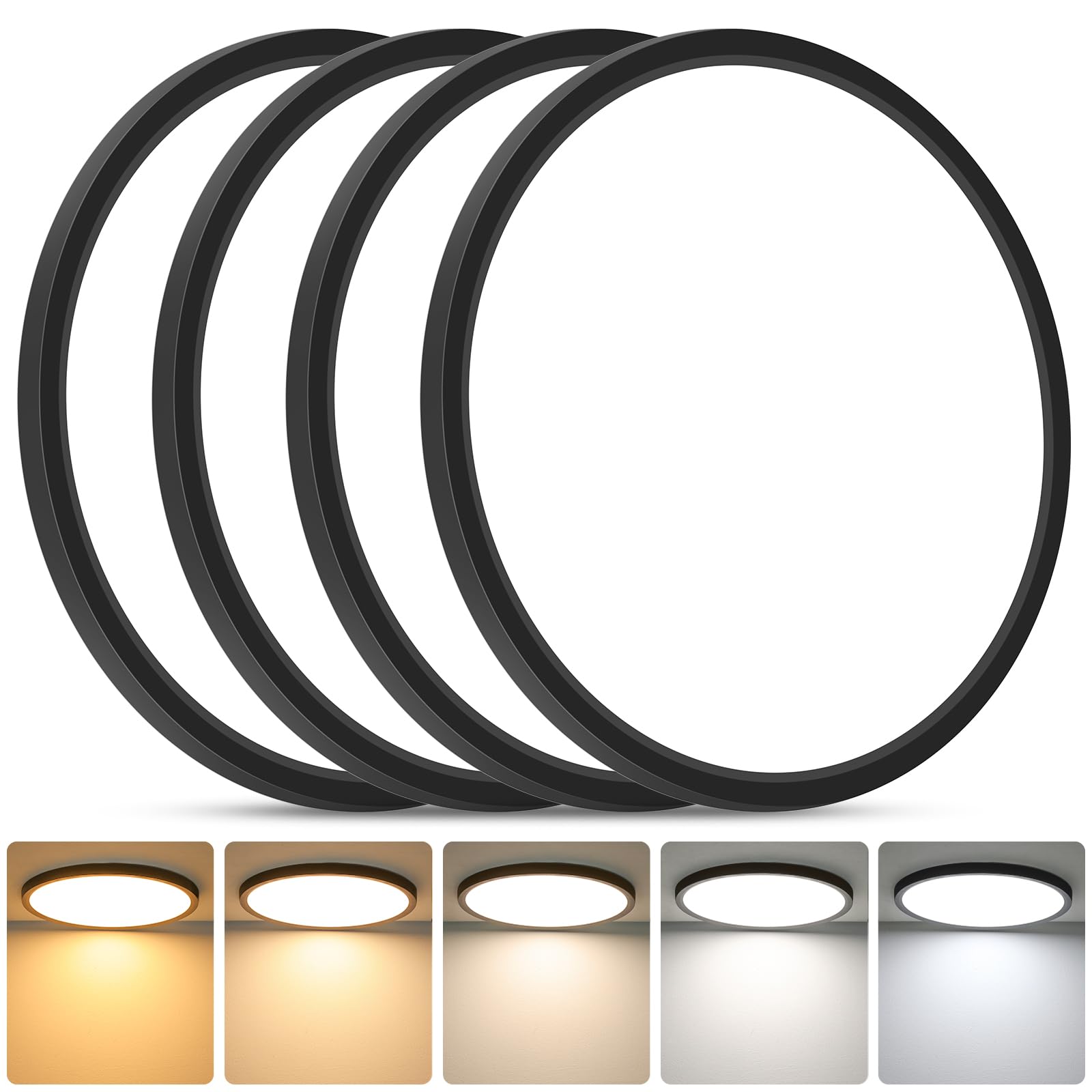 Brightever 4Pack LED Flush Mount Ceiling Light Fixture, 12 Inch 24W, Super Slim 0.67 Inch, 3200LM, Dimmable & 2700K-6500K 5 Color Selectable LED Ceiling Lights for Bedroom