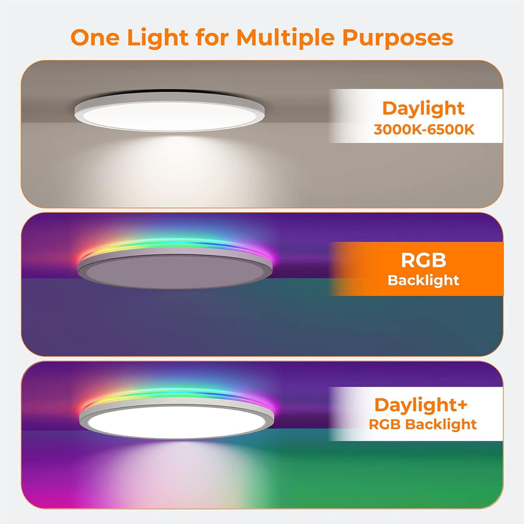 Annaror RGB LED Flush Mount Ceiling Light with Remote, 12 Inch Color Changing Light Fixture Dimmable 3000K-6500K, 24W Thin Round Ceiling Light for Bedroom Kids Room Living Room