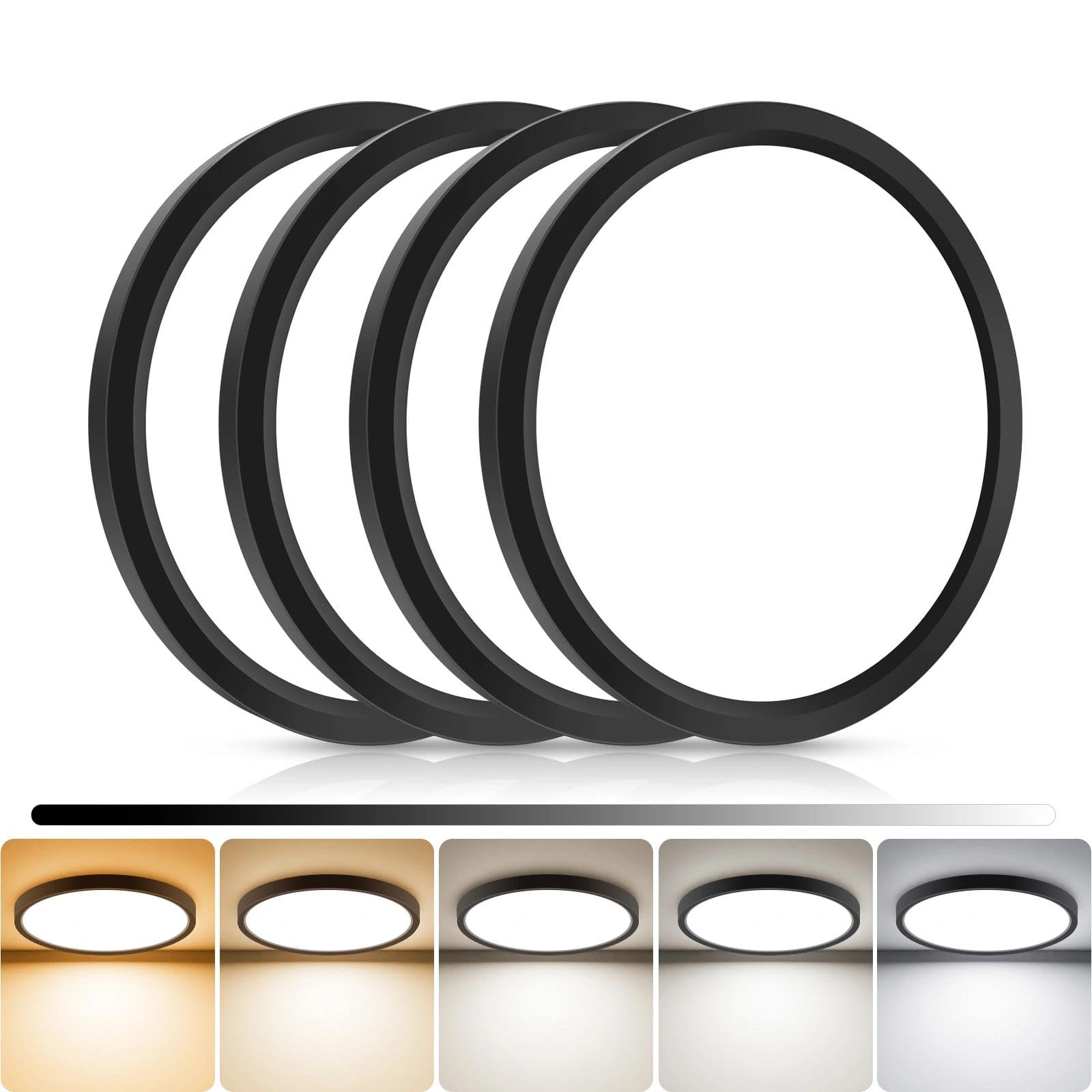 libtit 4Pack 7inch LED Flush Mount Ceiling Light, Dimmable & 5Color Temperatures (3000K-6500K), 15W Round Slim White Light Fixture for Closet Hallway Kitchen Bathroom Laundry