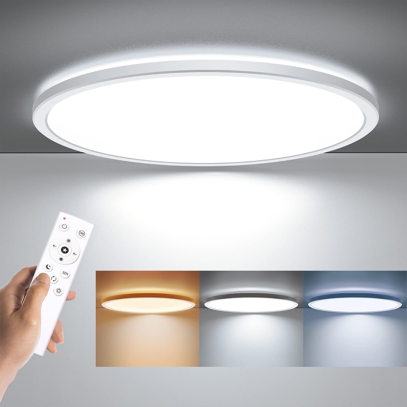 BLNAN Dimmable LED Flush Mount Ceiling Light Fixture with Remote Control, 12Inch 3000K-6500K Light Color Adjustable, Modern Ultra-Thin Ceiling Lamp for Bedroom Kitchen, Wired