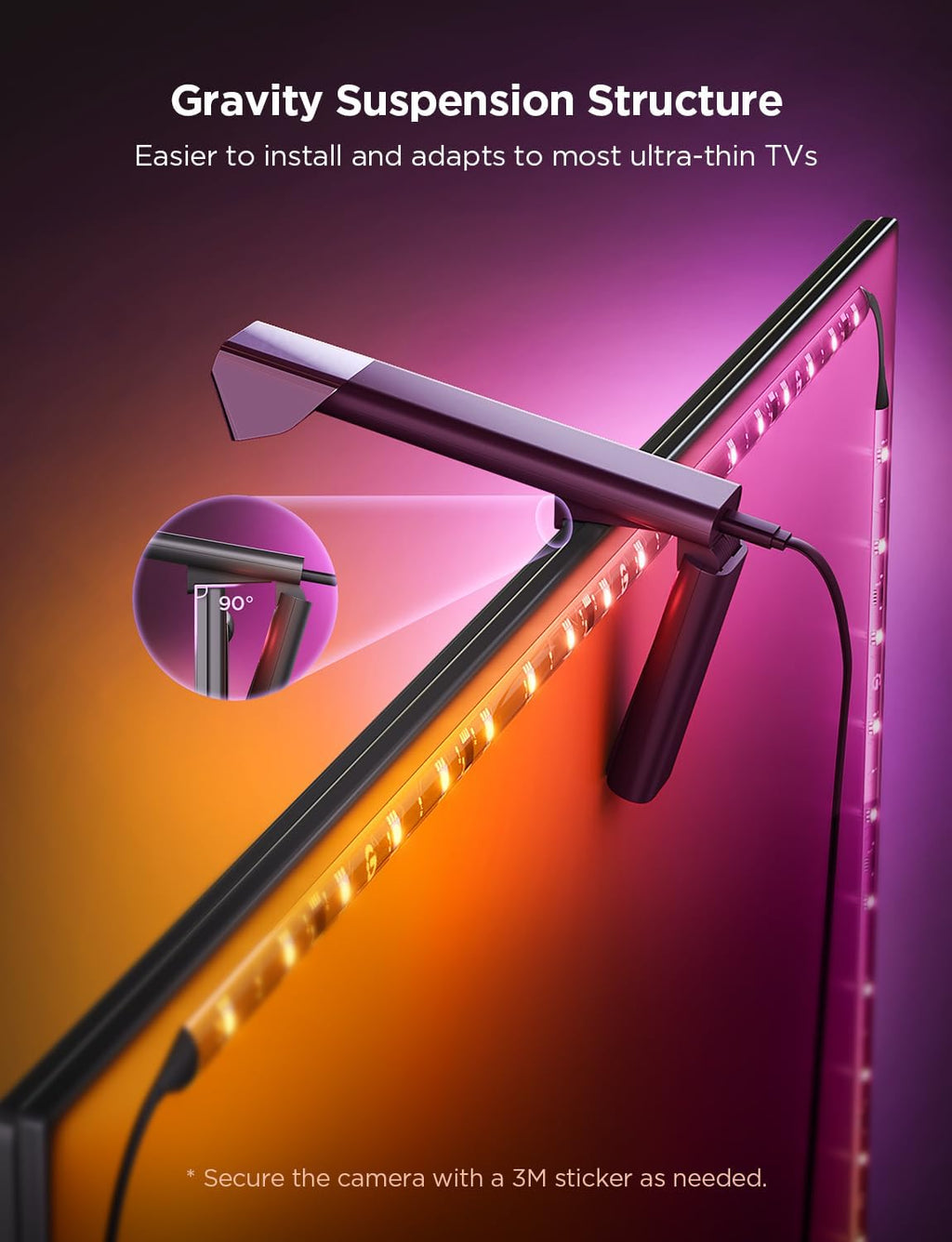 Govee TV Backlight 3 Lite with Fish-Eye Correction Function Sync to 55-65 Inch TVs, 11.8ft RGBICW Wi-Fi LED Strip Lights with Camera, 4 Colors in 1 Lamp Bead, Voice and APP Control, Adapter