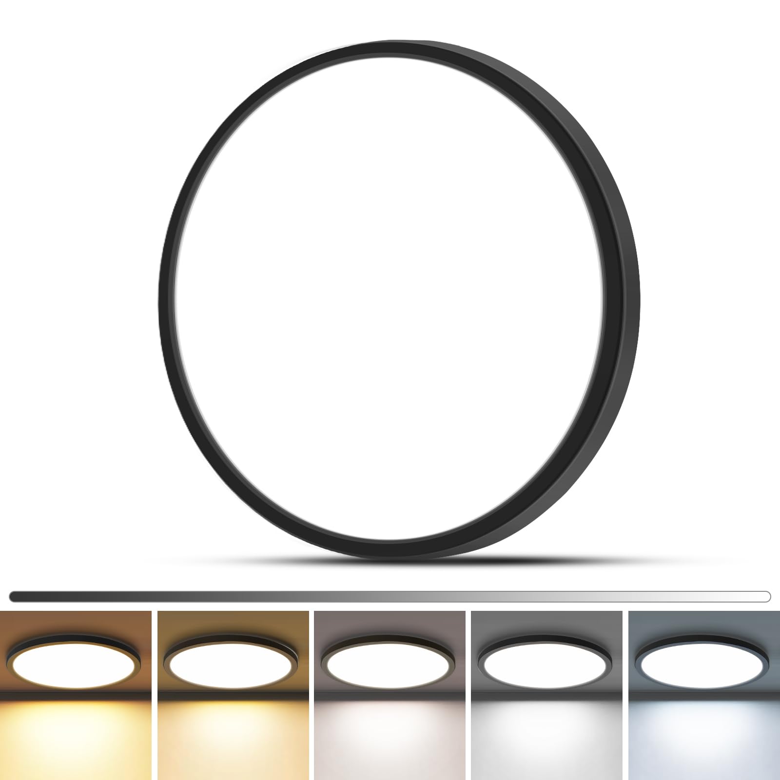 zemty 4Pack LED Flush Mount Ceiling Light, 12Inch 24W Dimmable Ceiling Lights Fixture, 5 Color Temperatures (3000K-6500K) Black Round Ceiling Lamp for Bedroom, Kitchen, Hallway,Bathroom