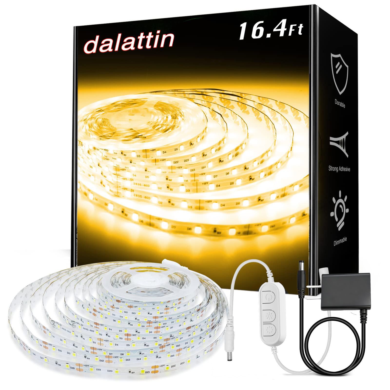 dalattin White LED Strip Lights, 20ft Dimmable Super Bright 24V Led Tape Light 6500K 360 LEDs Lights for Bedrooms, Mirror, Kitchen, Home Decoration Daylight White
