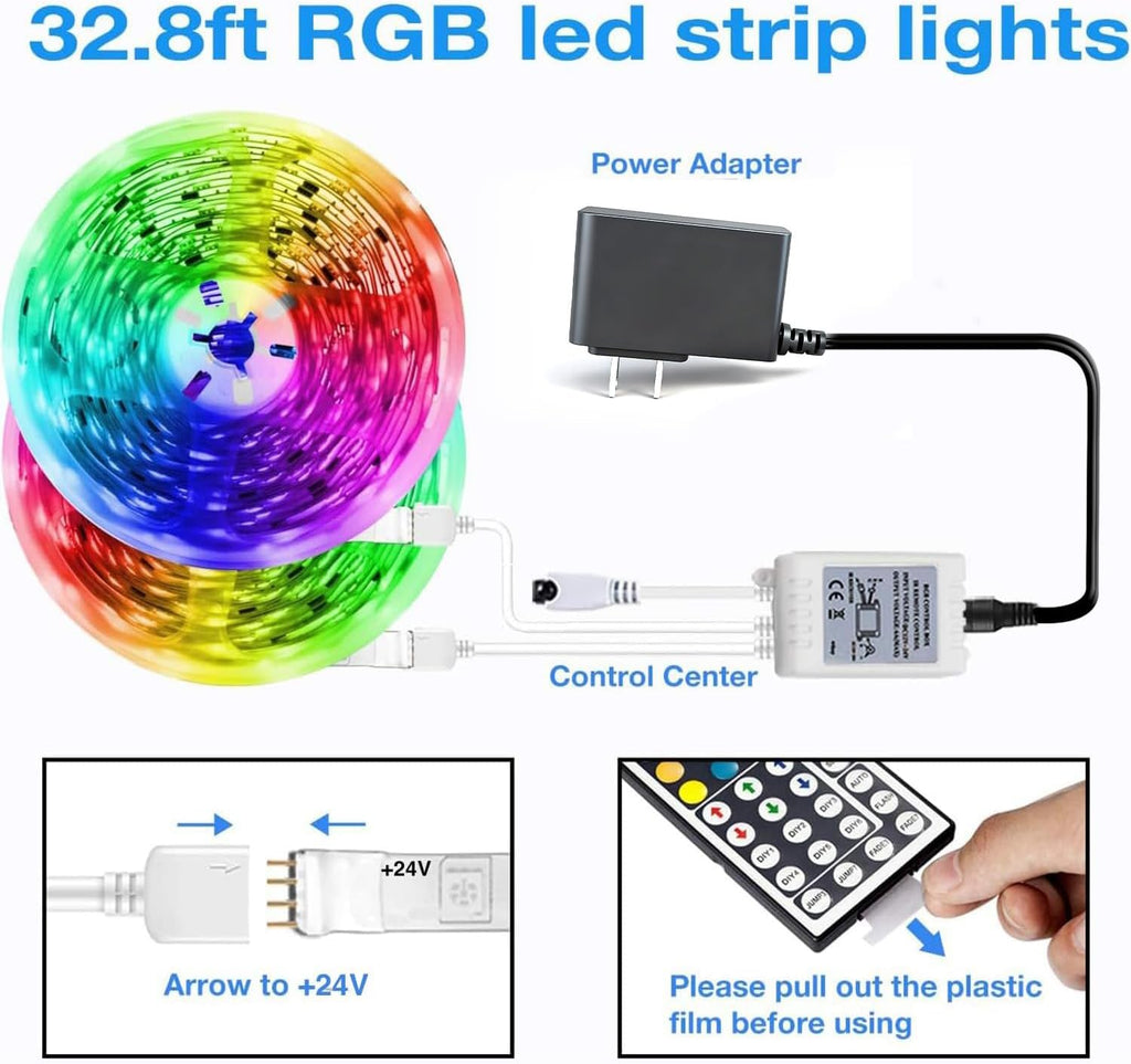 DAYBETTER Led Strip Lights 32.8ft Kit with Remote and Power Supply Color Changing