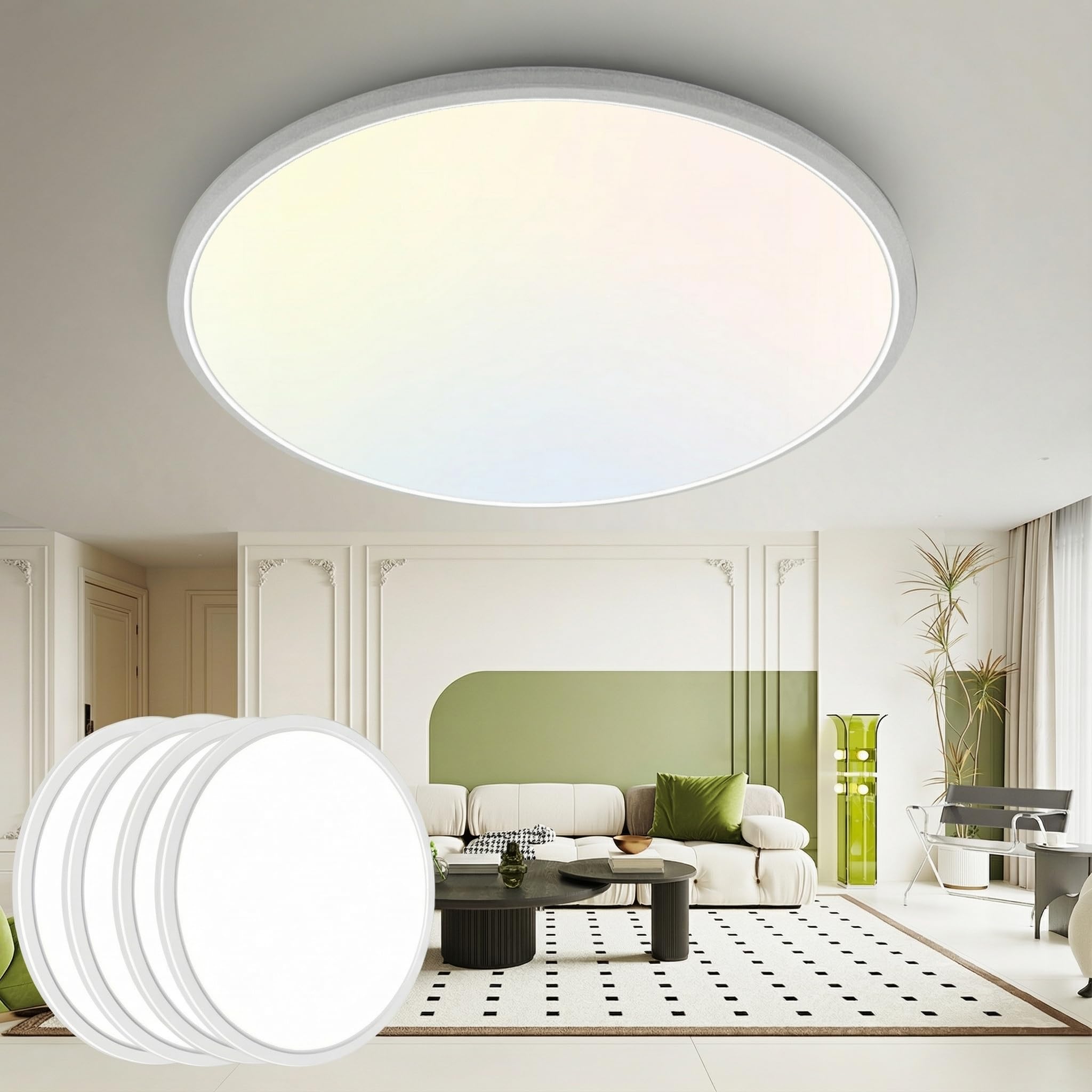 2PACK Flush Mount LED Ceiling Light Fixture Black, 12Inch 28Watt, Dimmable & 3000K-4500K-6000K 3 Color Selectable Ceiling Lamp 3200LM Low Profile Ceiling Light for Kitchen Bedroom Hallway Porch