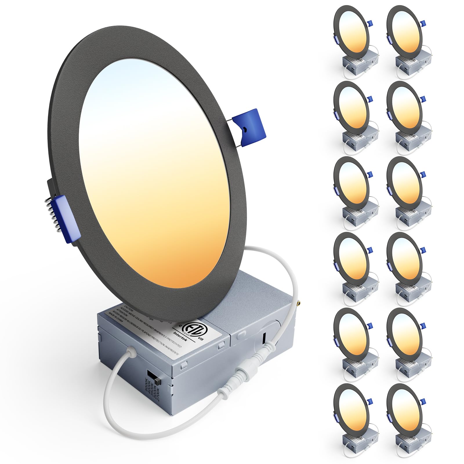 Ensenior 12 Pack 6 Inch LED Recessed Ceiling Light, Dimmable, 2700K-5000K 5CCT, 1200LM 12W 120V, High Brightness Canless Wafer Downlight - ETL&FCC&IC