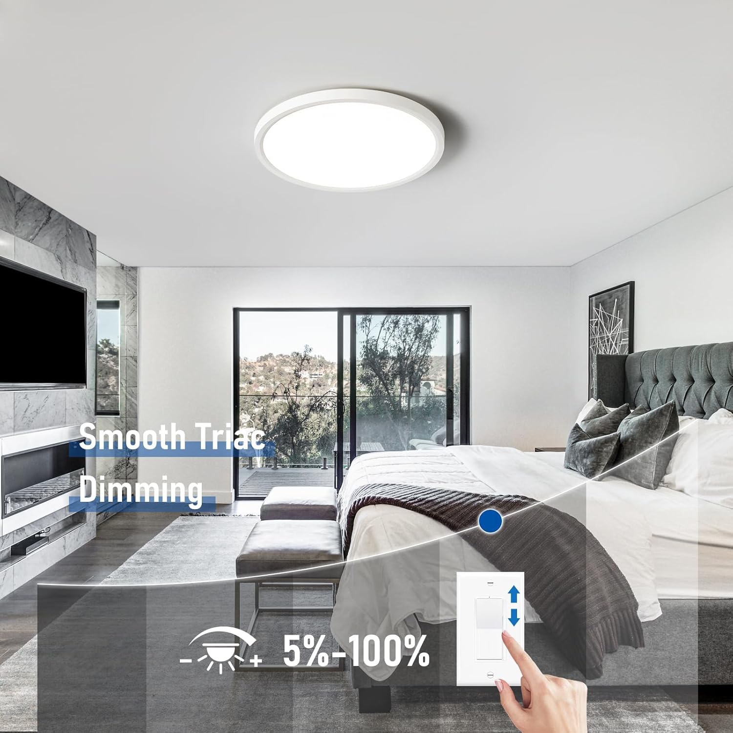 6 Pack 12 Inch Slim Dimmable LED Flush Mount Ceiling Light Fixtures, 24W 2640LM 3000K/4000K/5000K, House Upgrade Led Lights for Bedroom Hallway Laundry Room Rental Units, 240W Equiv., Black