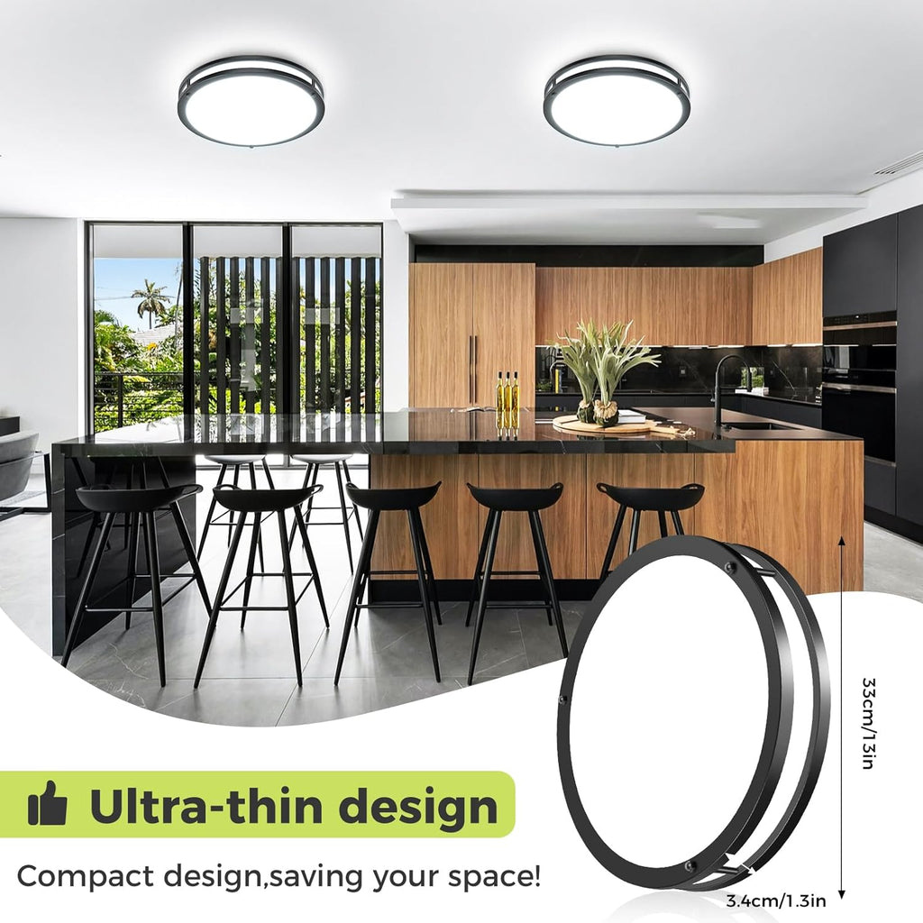 hepside 13inch Flush Mount Ceiling Light Fixture 2 Pack, Dimmable & 5CCT Ceiling Light Black, 24W 3000K 3500K 4000K 5000K 6500K Adjustable Ceiling Lamps for Bathroom Bedroom Hallway
