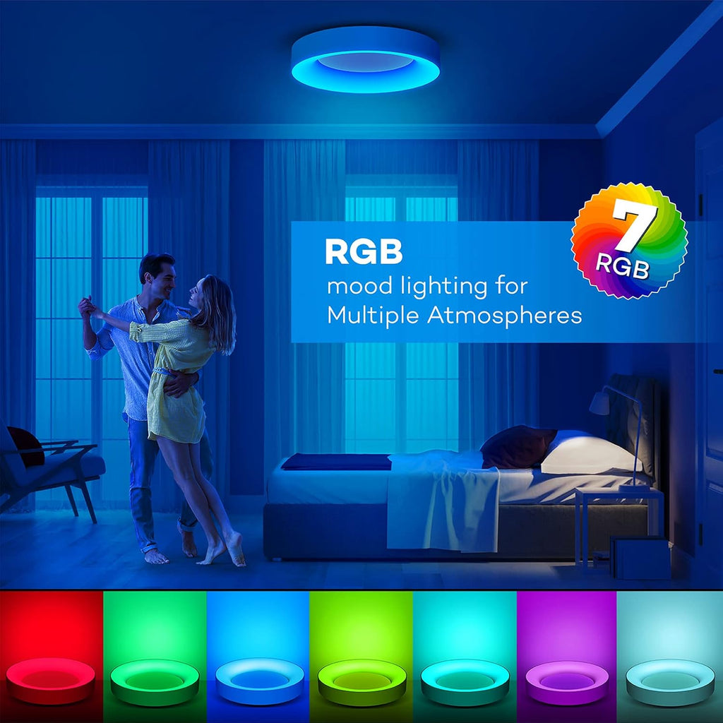 Annaror RGB Flush Mount Ceiling Light with Remote Control, 2400LM Dimmable Ceiling Light Fixture, 3000K-6500K Modern Low Profile Ceiling Lights for Bedroom Kids Room, 11in White