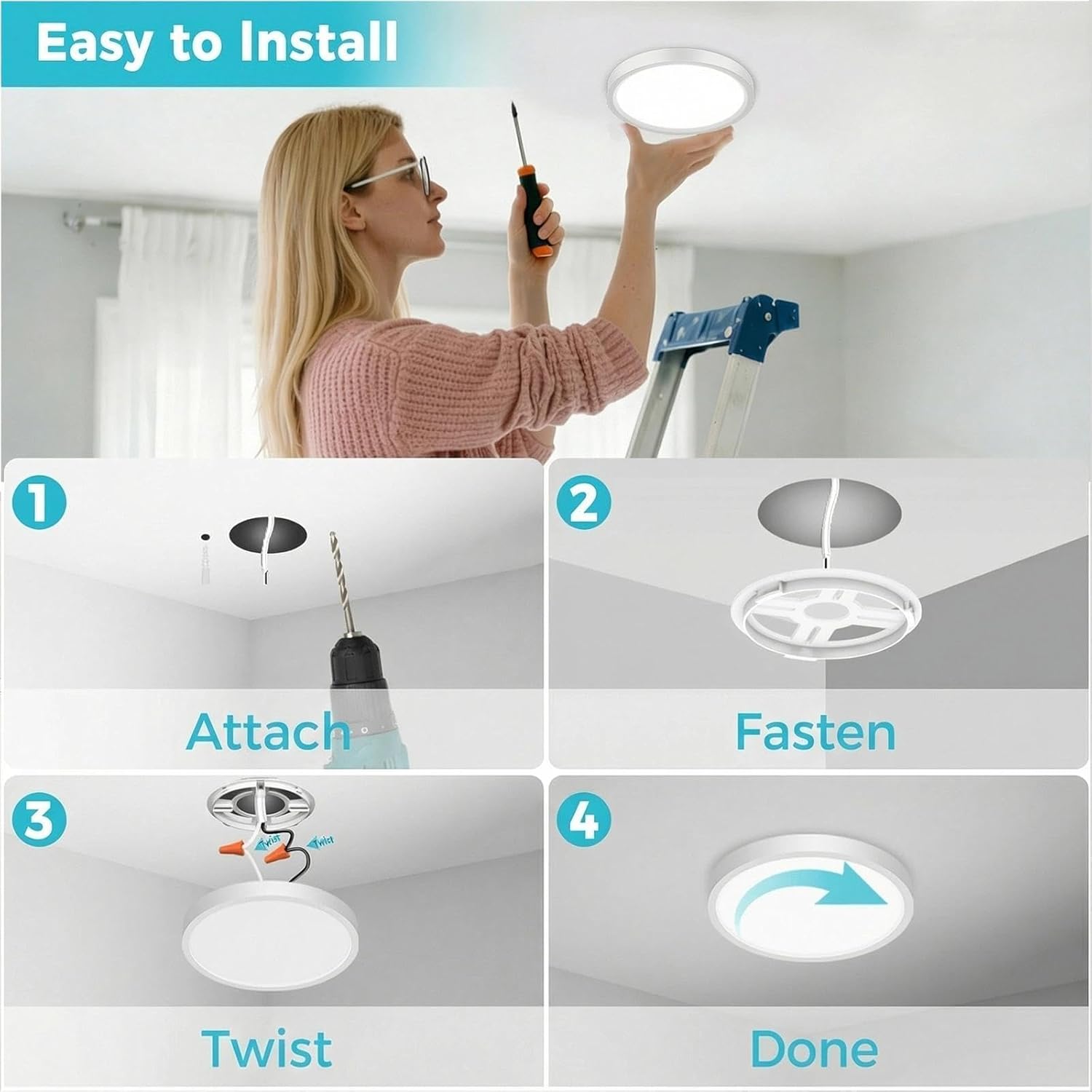 libtit 4Pack 7inch LED Flush Mount Ceiling Light, Dimmable & 5Color Temperatures (3000K-6500K), 15W Round Slim White Light Fixture for Closet Hallway Kitchen Bathroom Laundry