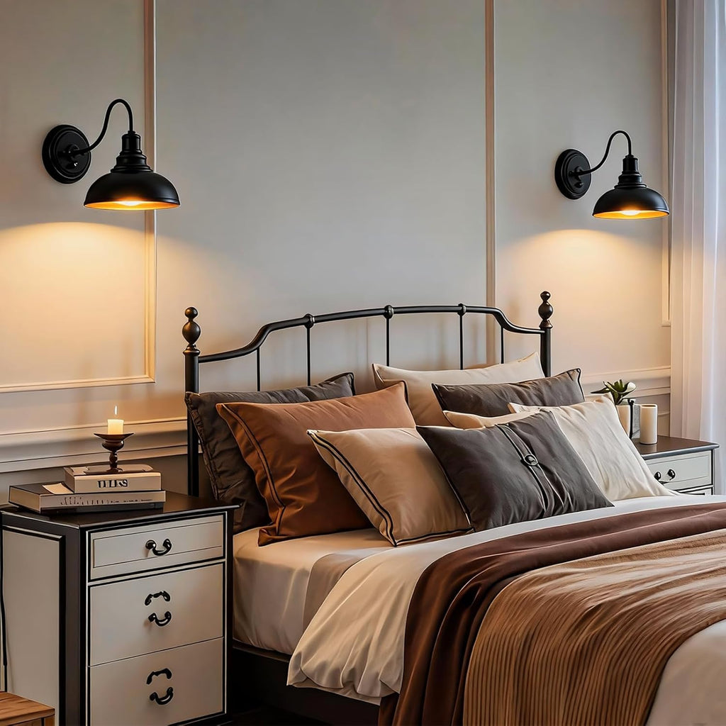Lightess Dimmable Wall Sconces with Switch, Industrial Gooseneck Wall Light with Dimmer, Black Wall Mounted Bedside Lamps Set of Two