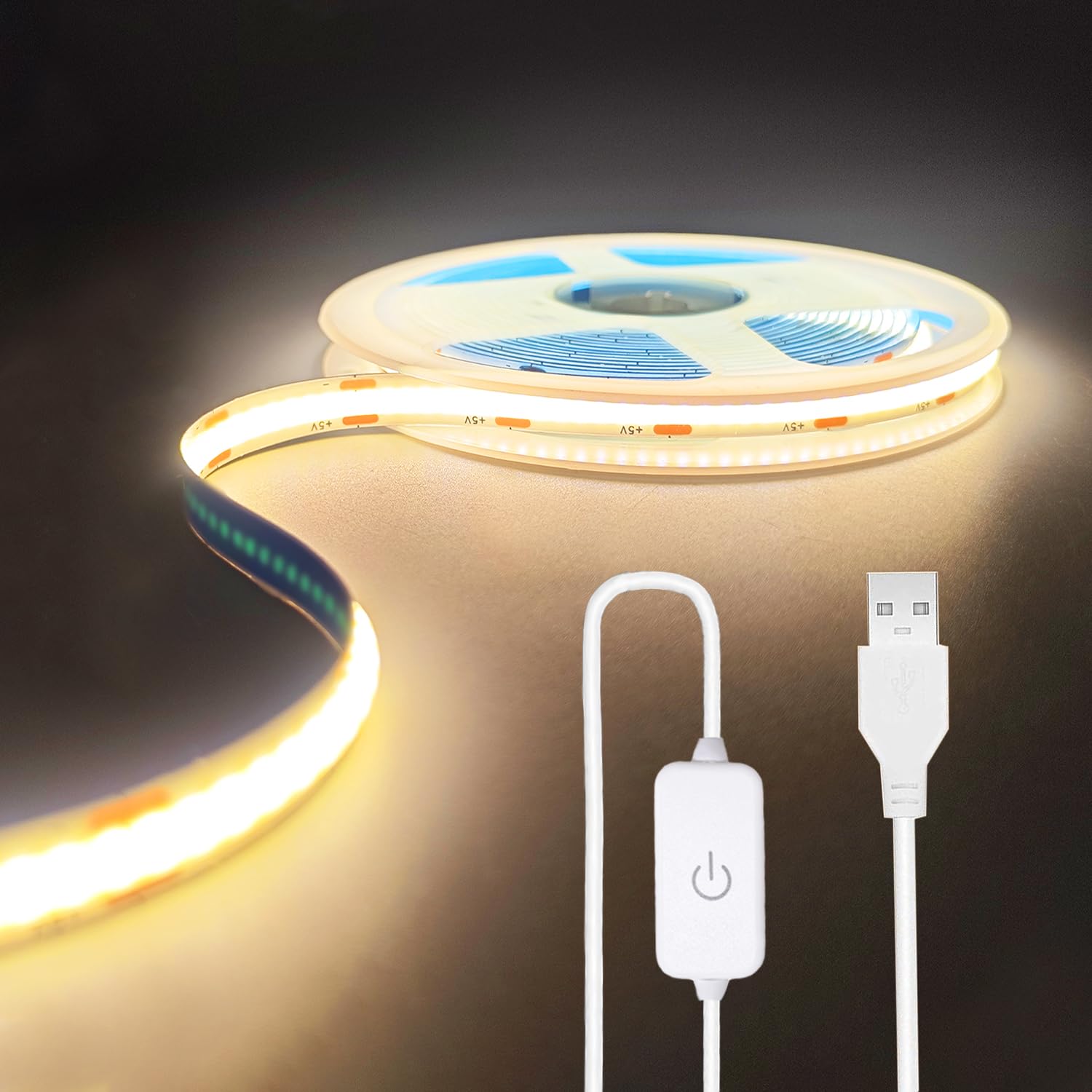 ZSLAIFU A 5V USB LED Light Strip, COB LED Strip Lights, White 5V LED Lights, Small LED Strip Light, TV Lights for TV Under Cabinet Kitchen Living Room Shelving or Displays (White, 3.28ft)