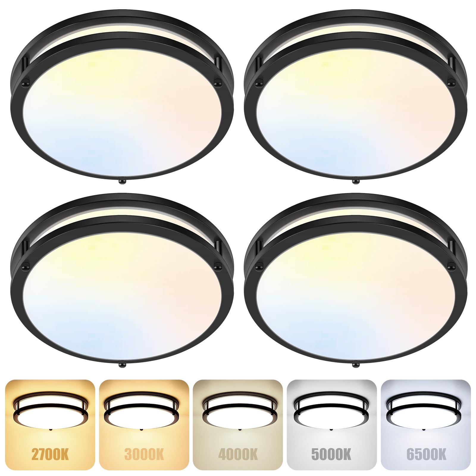 2-Pack 36W LED Ceiling Light Fixture (450W Equiv), 12IN Modern Flush Mount Ceiling Lights, Dimmable Ceiling Lamps Super Bright 3200LM, 3000K/4000K/5000K Adjustable for Bedroom Kitchen Bathroom Hallway