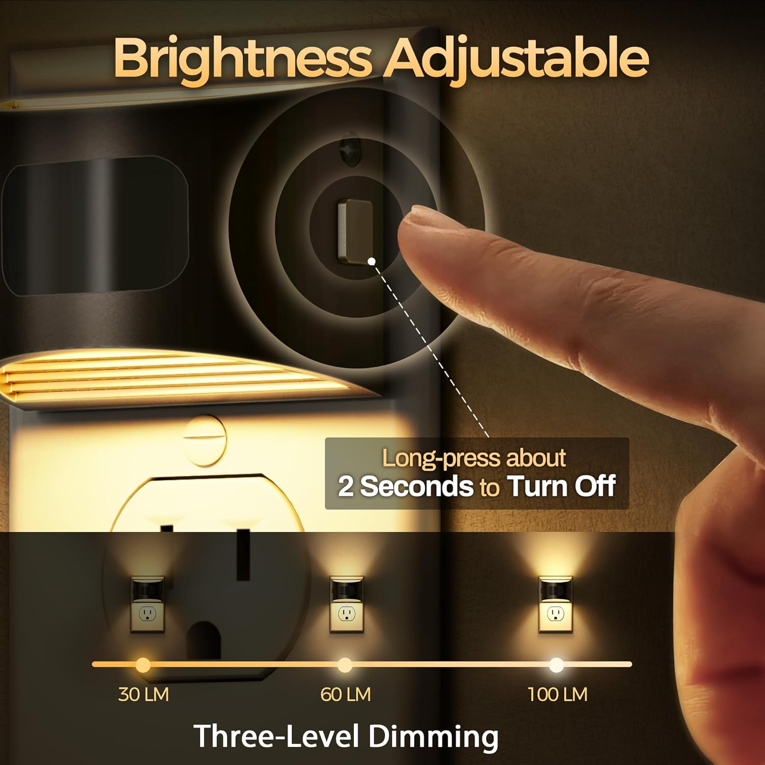 DORESshop LED Night Light[2 Pack], Night Lights Plug into Wall, 3 Mode Plug in Night Light with Motion Sensor, Dusk to Dawn Sensor, Nightlights for Adults, Bedroom, Bathroom, Hallway