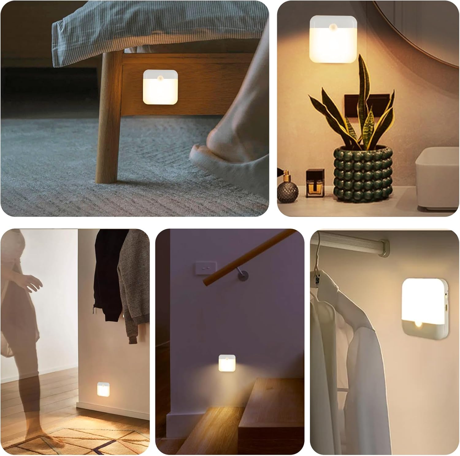 2 Pack Motion Sensor Night Light, Rechargeable Battery Night Lights Warm White, Portable Mini Motion Activated Night Light for Wall, Hallway, Kids Room, Stairway, Cabinet