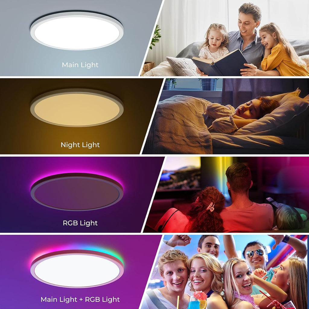 Annaror RGB LED Flush Mount Ceiling Light with Remote, 12 Inch Color Changing Light Fixture Dimmable 3000K-6500K, 24W Thin Round Ceiling Light for Bedroom Kids Room Living Room