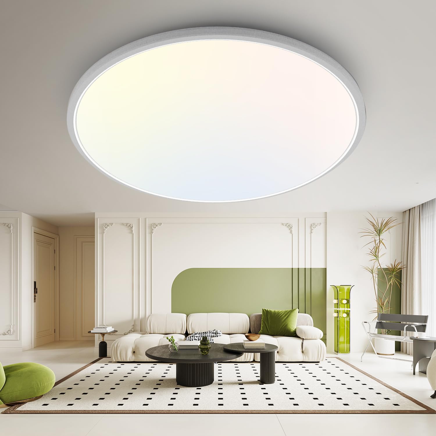 hepside 12Inch Flush Mount Light Fixture White, 28Watt, Dimmable & 3000K-4500K-6000K 3 Color Selectable Flush Ceiling Light Fixture 3200LM Low Profile Ceiling Light for Kitchen Bedroom Hallway Porch