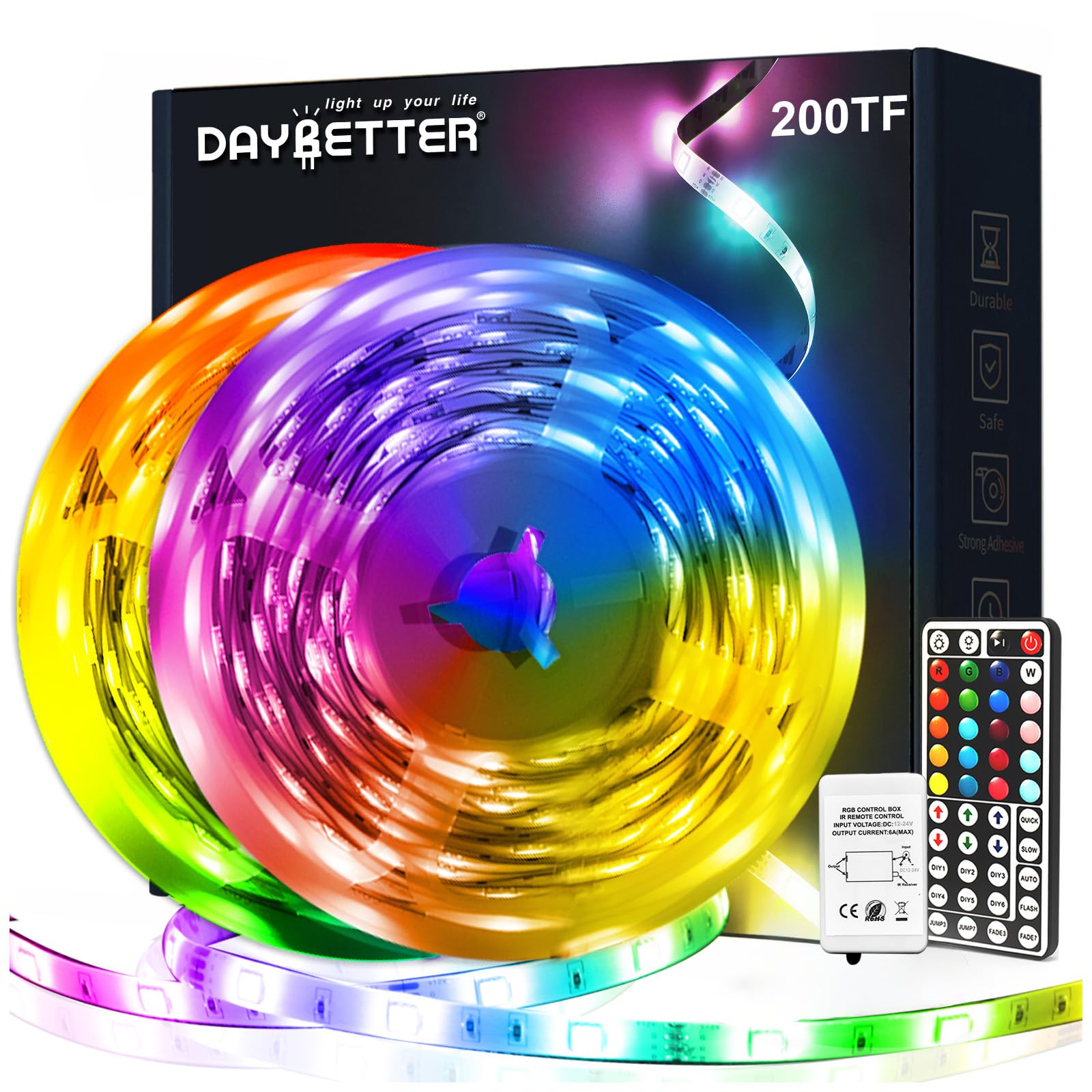 DAYBETTER Led Strip Lights 32.8ft Kit with Remote and Power Supply Color Changing
