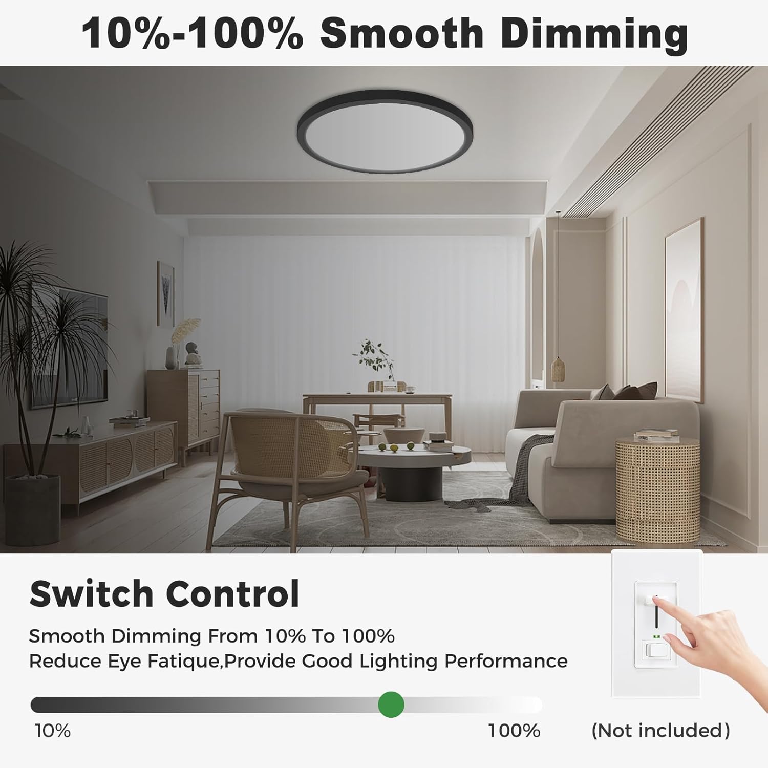 zemty 4Pack LED Flush Mount Ceiling Light, 12Inch 24W Dimmable Ceiling Lights Fixture, 5 Color Temperatures (3000K-6500K) Black Round Ceiling Lamp for Bedroom, Kitchen, Hallway,Bathroom