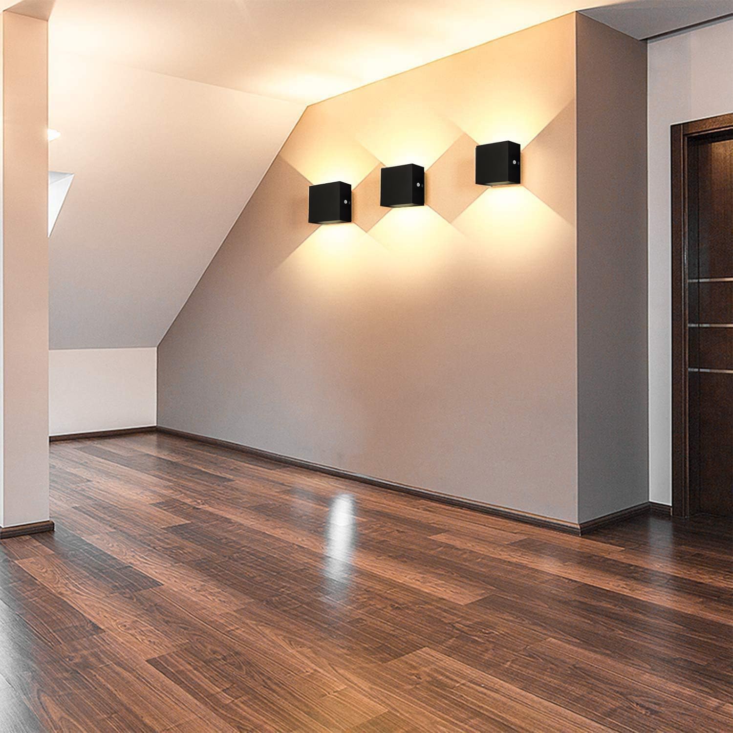 Indoor Dimmable Wall Sconces with Switch, Black Modern LED Wall Sconce Hardwired Set of 2 Up and Down Wall Mount Light, for Living Room Bedroom Hallway Corridor Warm White (Type B 2pack, 3000K)