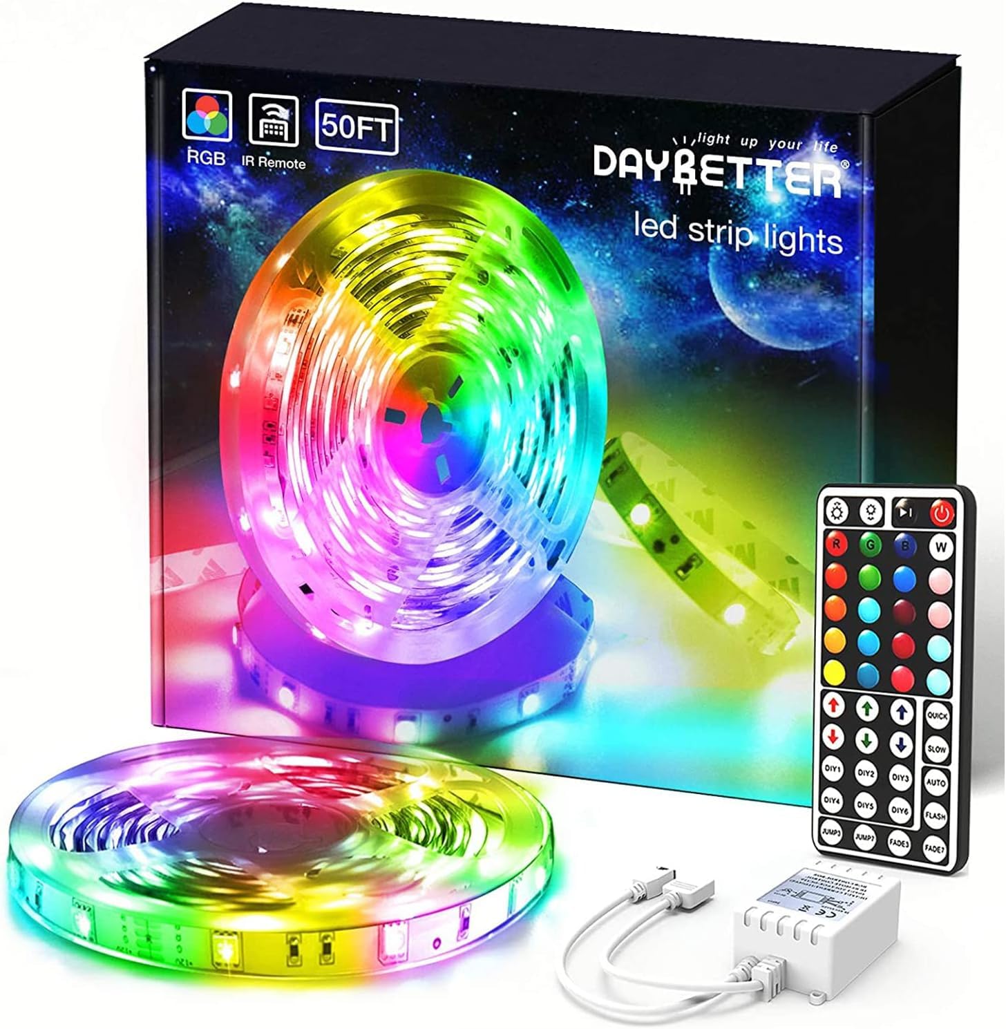 DAYBETTER Led Strip Lights 32.8ft Kit with Remote and Power Supply Color Changing