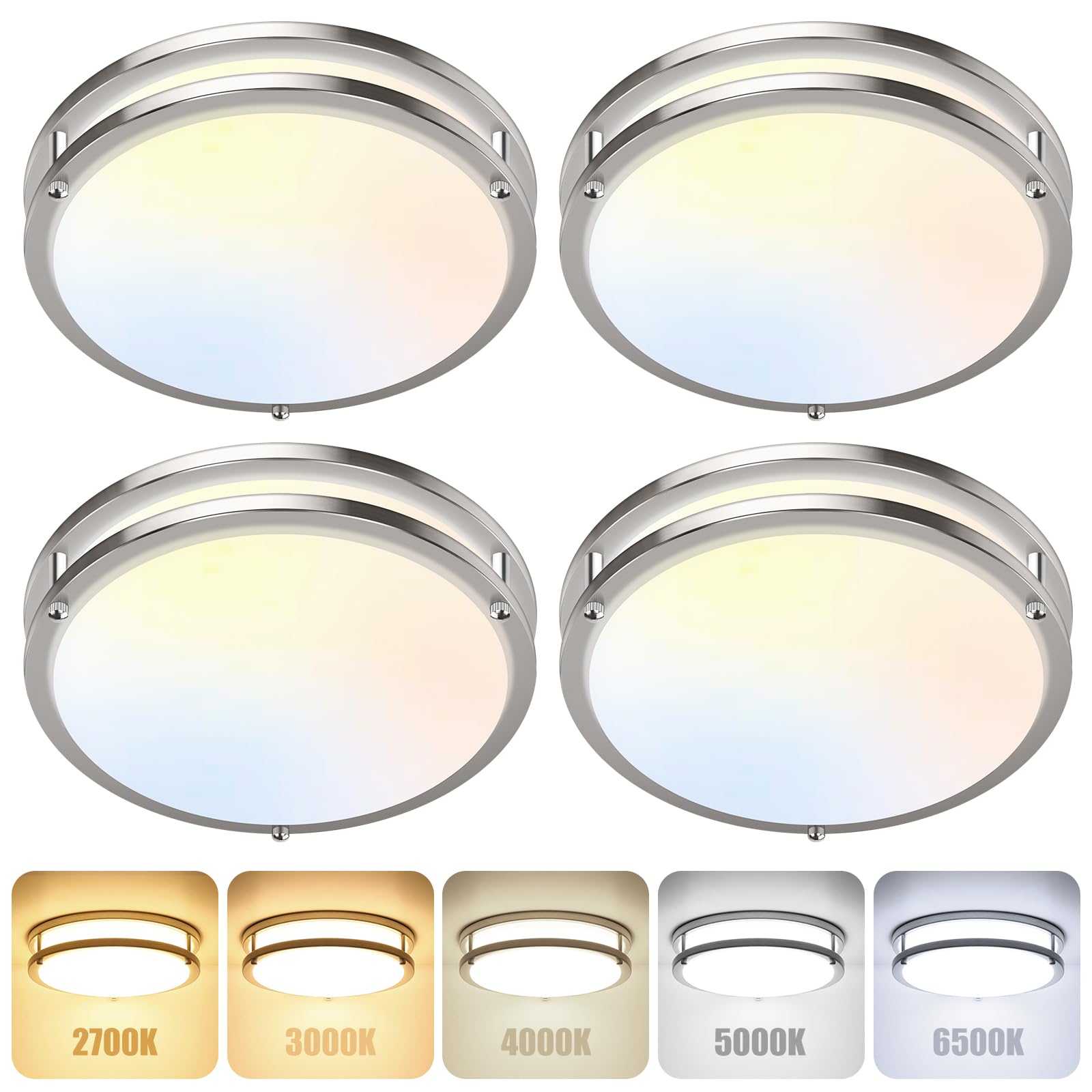 2-Pack 36W LED Ceiling Light Fixture (450W Equiv), 12IN Modern Flush Mount Ceiling Lights, Dimmable Ceiling Lamps Super Bright 3200LM, 3000K/4000K/5000K Adjustable for Bedroom Kitchen Bathroom Hallway