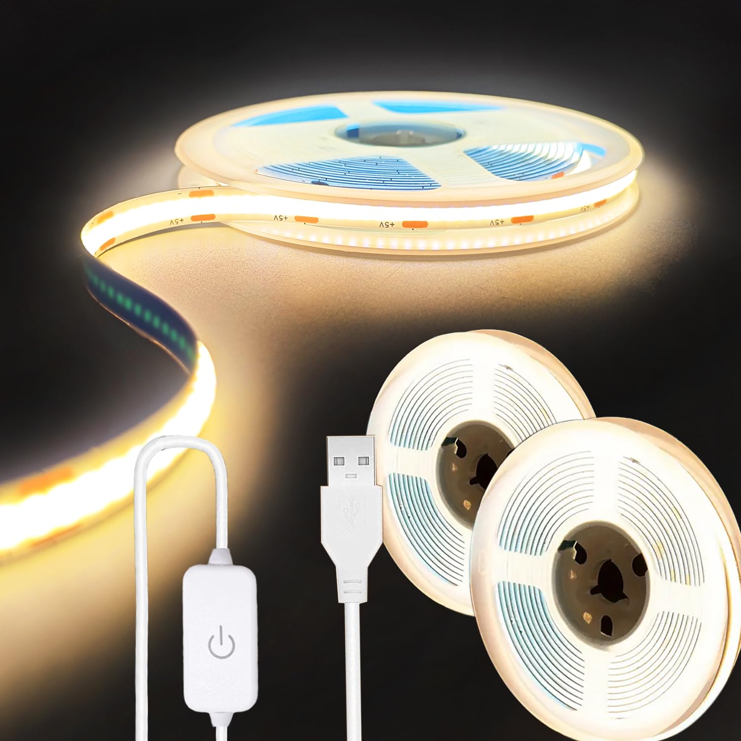 ZSLAIFU A 5V USB LED Light Strip, COB LED Strip Lights, White 5V LED Lights, Small LED Strip Light, TV Lights for TV Under Cabinet Kitchen Living Room Shelving or Displays (White, 3.28ft)