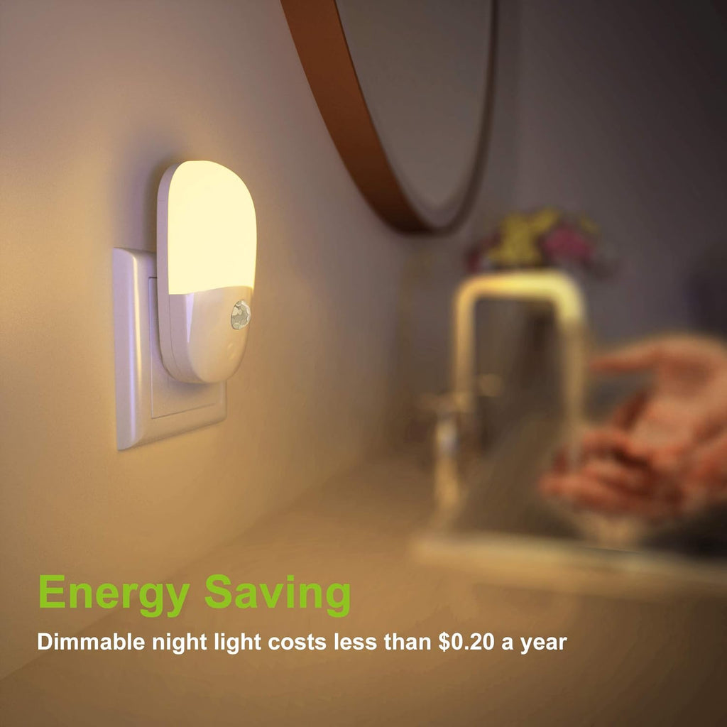 MAZ-TEK Plug in Motion Sensor Dimmable Night Light, Soft Warm White LED Nightlight with Dusk to Dawn Motion Sensor, Adjustable Brightness for Bedroom, Bathroom, Kitchen, Hallway, Stairs,2 Pack