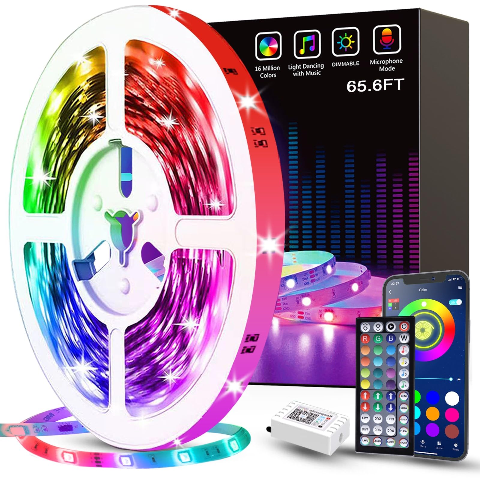 Tenmiro Led Lights for Bedroom 100ft (2 Rolls of 50ft) Music Sync Color Changing Strip Lights with Remote and App Control RGB Strip, for Room Home Party Decoration