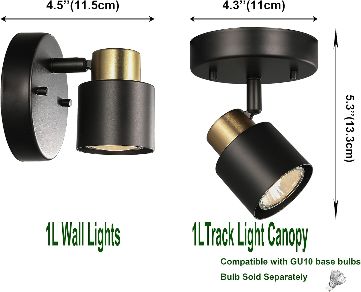 1 Light Track Lighting Kit,2 Packs Matt Black Brass Finish Adjustable Moden Flush Mount Ceiling Spotlight Wall Sconces for Kitchen,Hallway,Living Room Home Improvement