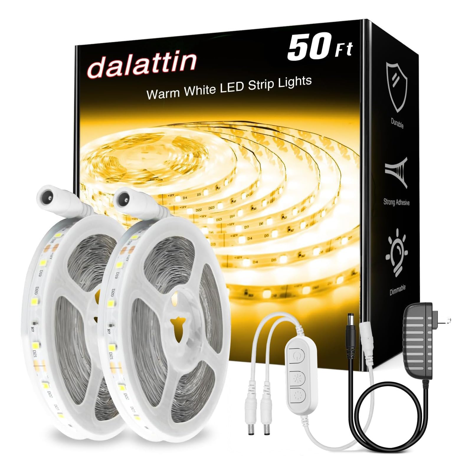 dalattin White LED Strip Lights, 20ft Dimmable Super Bright 24V Led Tape Light 6500K 360 LEDs Lights for Bedrooms, Mirror, Kitchen, Home Decoration Daylight White