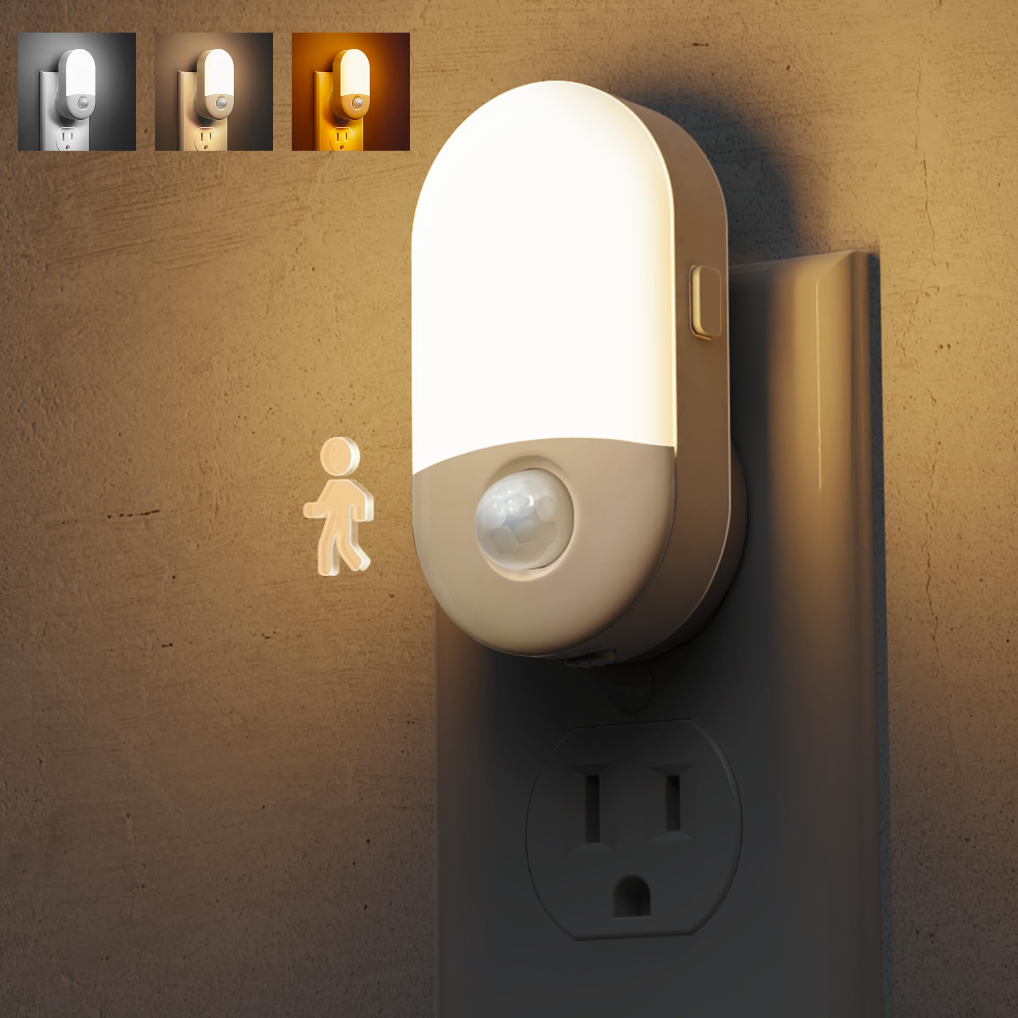 L LOHAS LED Motion Sensor Night Light, Motion Activated Night Light, 4Pack, 3000K Warm White, Night Lights Plug into Wall Motion Sensor, 30/60LM Adjustable Brightness, for Kids Adults Bathroom Kitchen